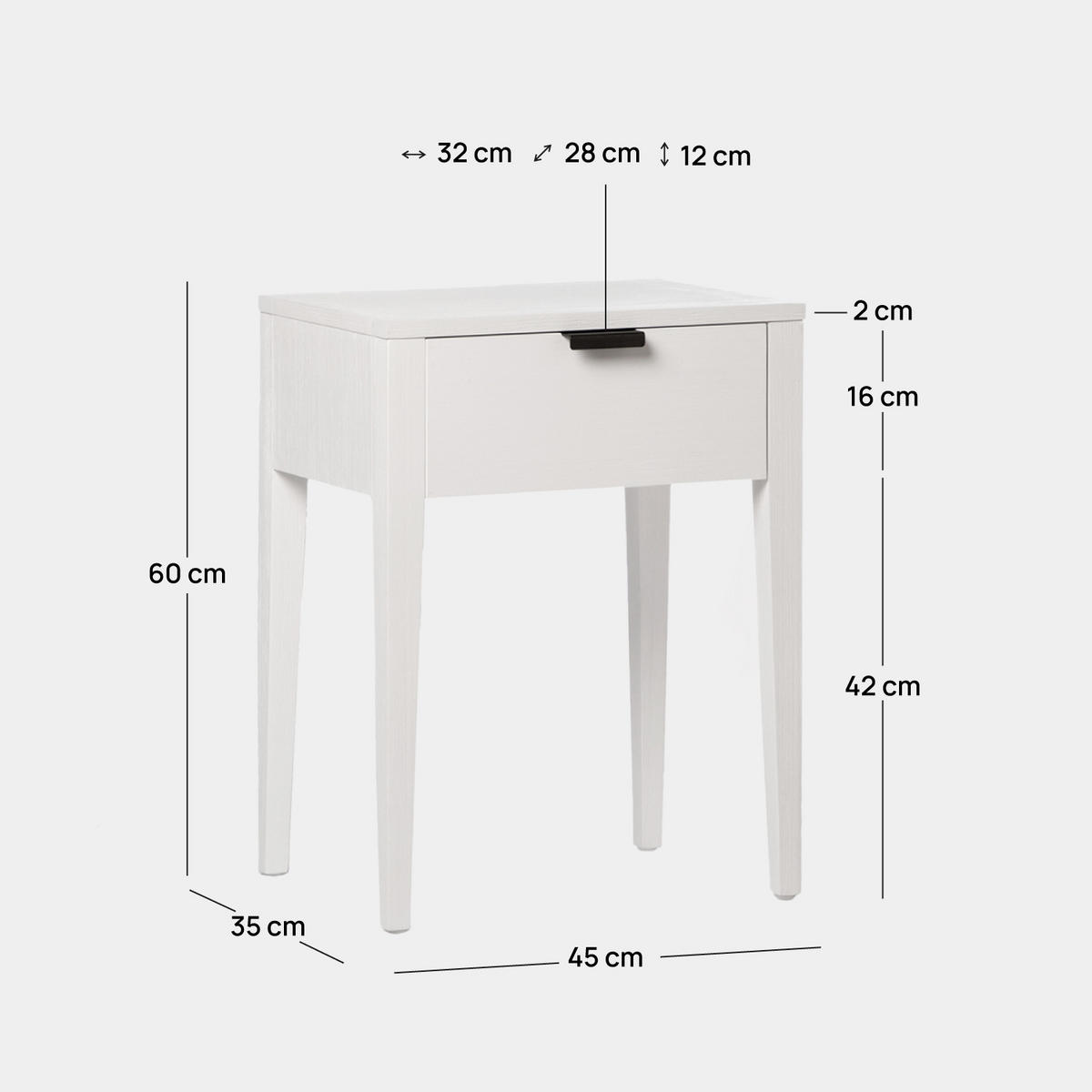 NACHTTISCH MIT 1 SCHUBLADE Aima Weiß 45 cm x 60 cm 2er-Set - Weiß, Holzwerkstoff (45/60/35cm) - Klast Home