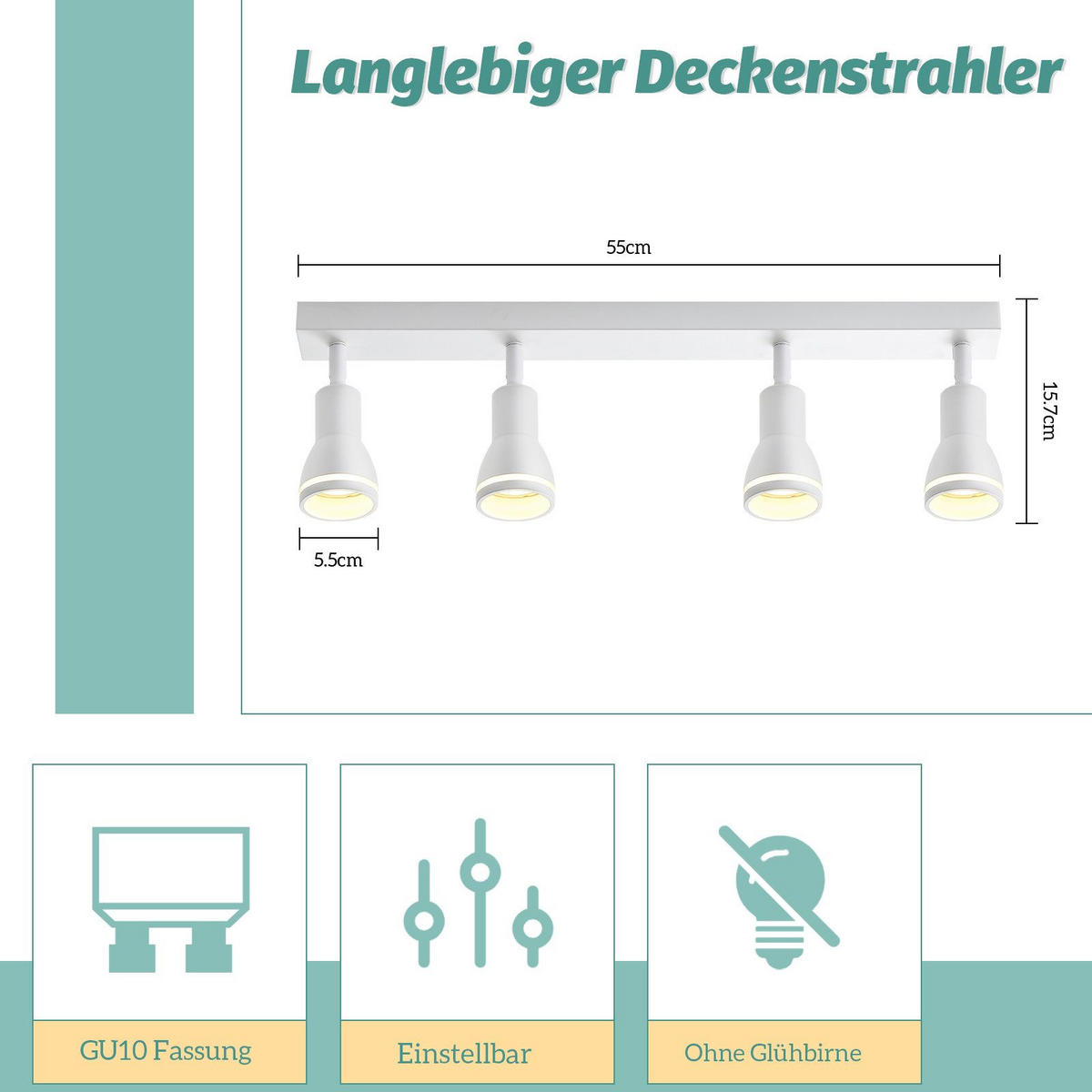 STRAHLER Kissingen 4-flammig 55/5/15.7 cm - Weiß, Metall (55/5/15.7cm) - Nettlife