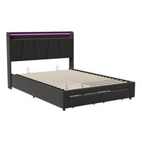 POLSTERBETT 140x200 cm - Doppelbettmit hydraulischem Stauraum - Schubladen und LED-Beleuchtung - ohne Matratze - Dunkelgrau - Dunkelgrau, Textil (140/200cm) - DELFA