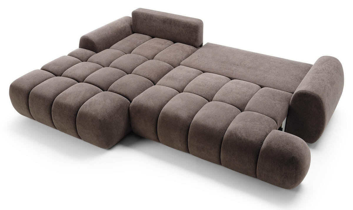 ECKSOFA 280 cm Valerio mit Bettkasten, 280 cm, Links, Schlaffunktion, Braun - Braun, Holz (280/177cm) - Emporius