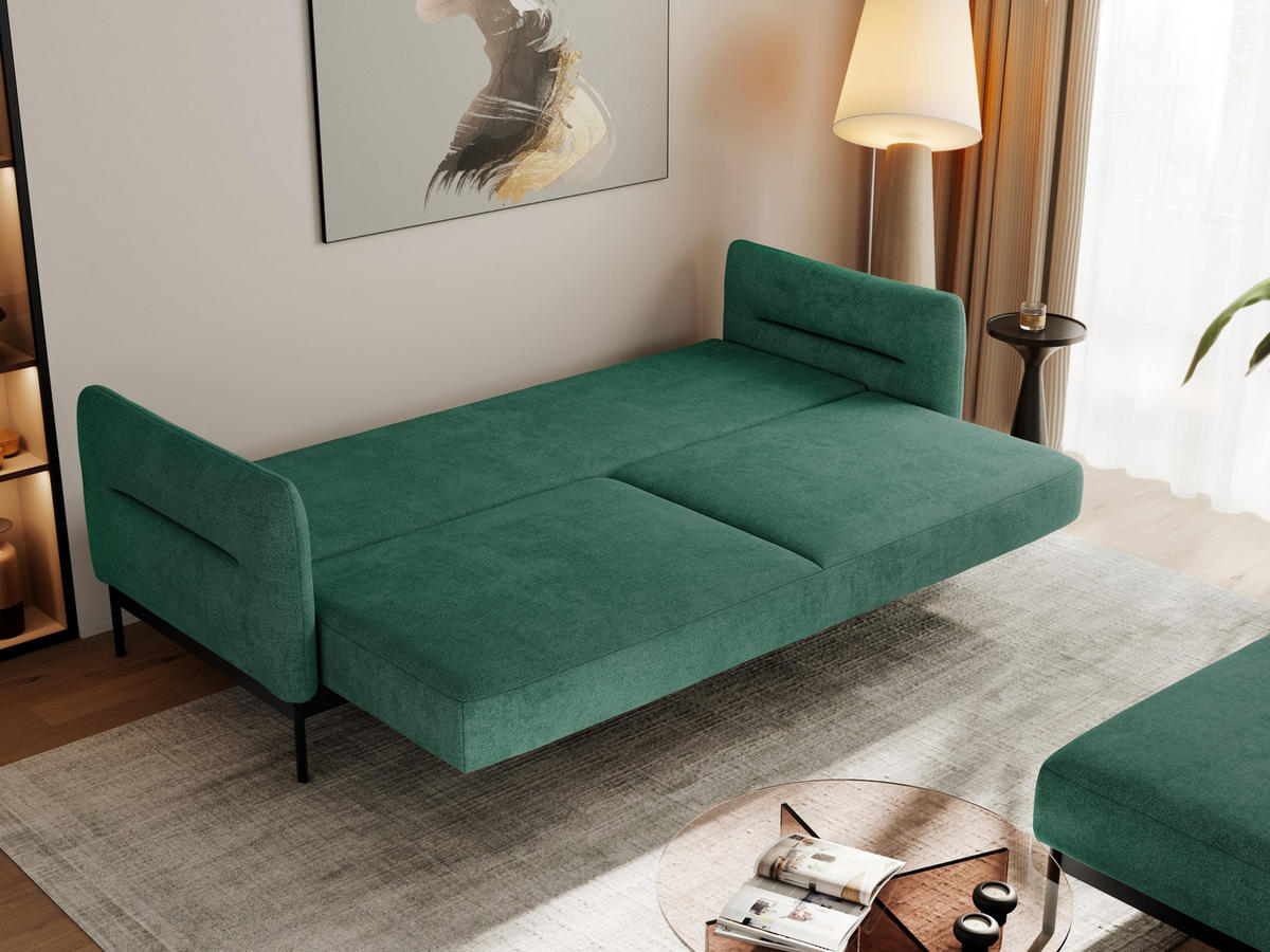 SCHLAFSOFA SALENTO Grün Struktur - Schwarz/Grün, Textil/Metall (221/82/193cm) - MKS