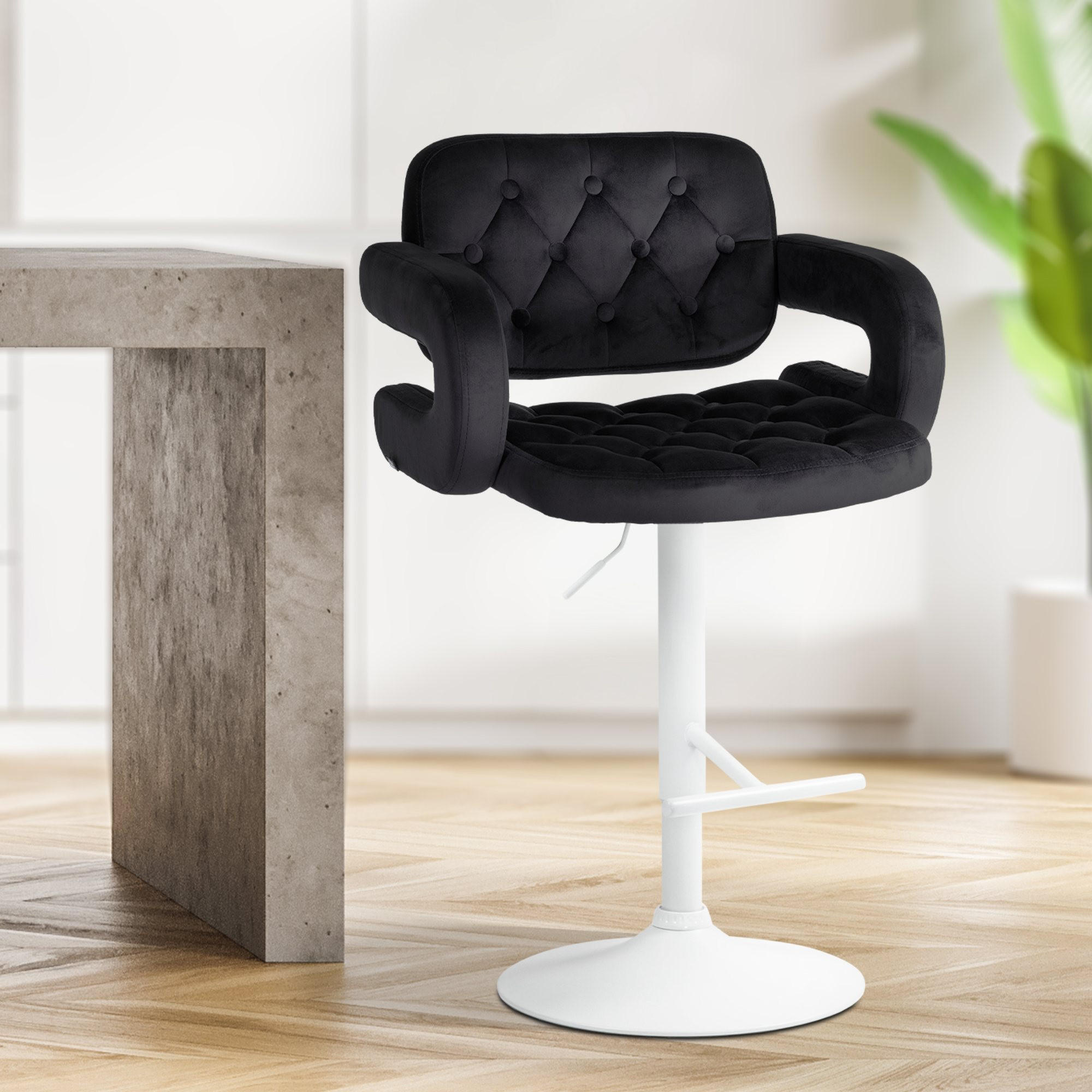 BARHOCKER Samt schwarz - Schwarz/Weiß, Textil (62/103/55cm) - CLP