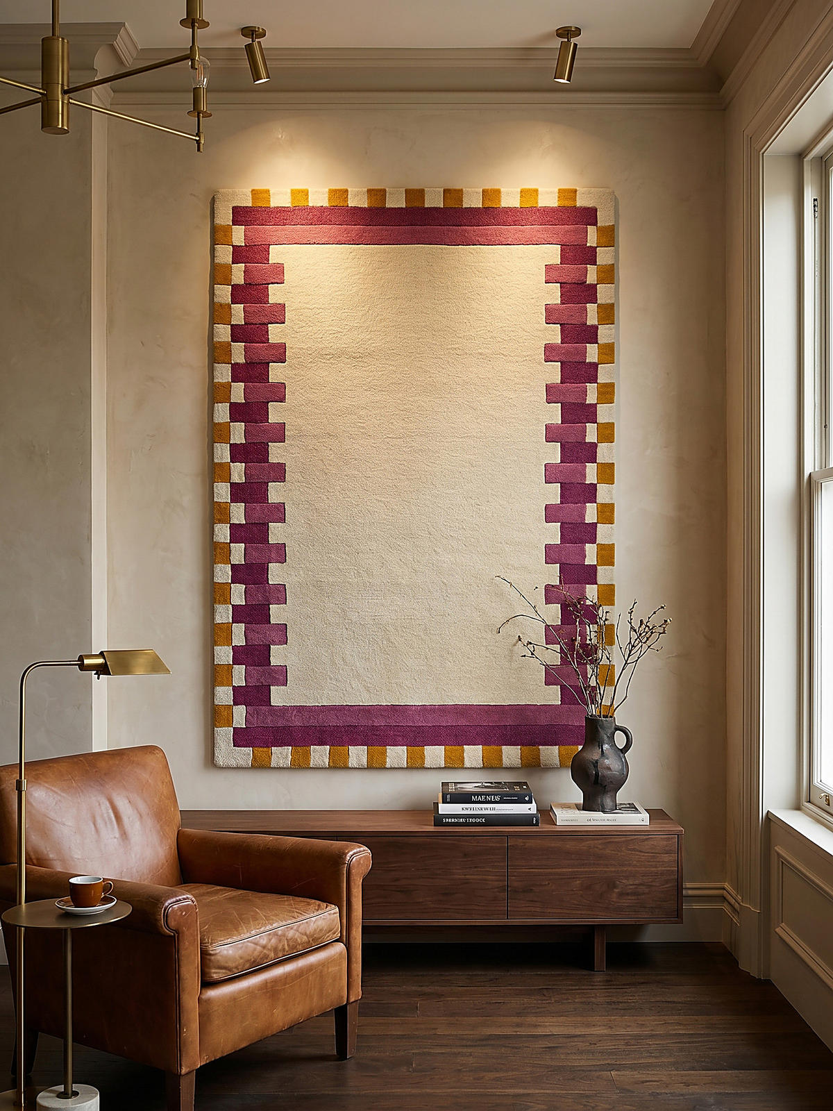 WOLLTEPPICH Geometrisches Muster, Rahmen, Wohnzimmer schmutzabweisend Rosa-Gelb Rechteckig 160x230 - Rosa, Textil (160/230cm) - KADIMA DESIGN