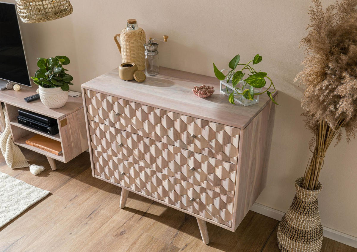 KOMMODE Akazie 88x42x75 weiß lackiert MOSAYK #207 - Weiß, Holz (88/75/42cm) - Massivmoebel24