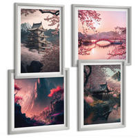 BILDER SET 4er Set - 50x50 cm & 40x60 cm Silberner Rahmen - Fantasielandschaften Japans - Silberfarben, Kunststoff (50/50cm) - TULUP