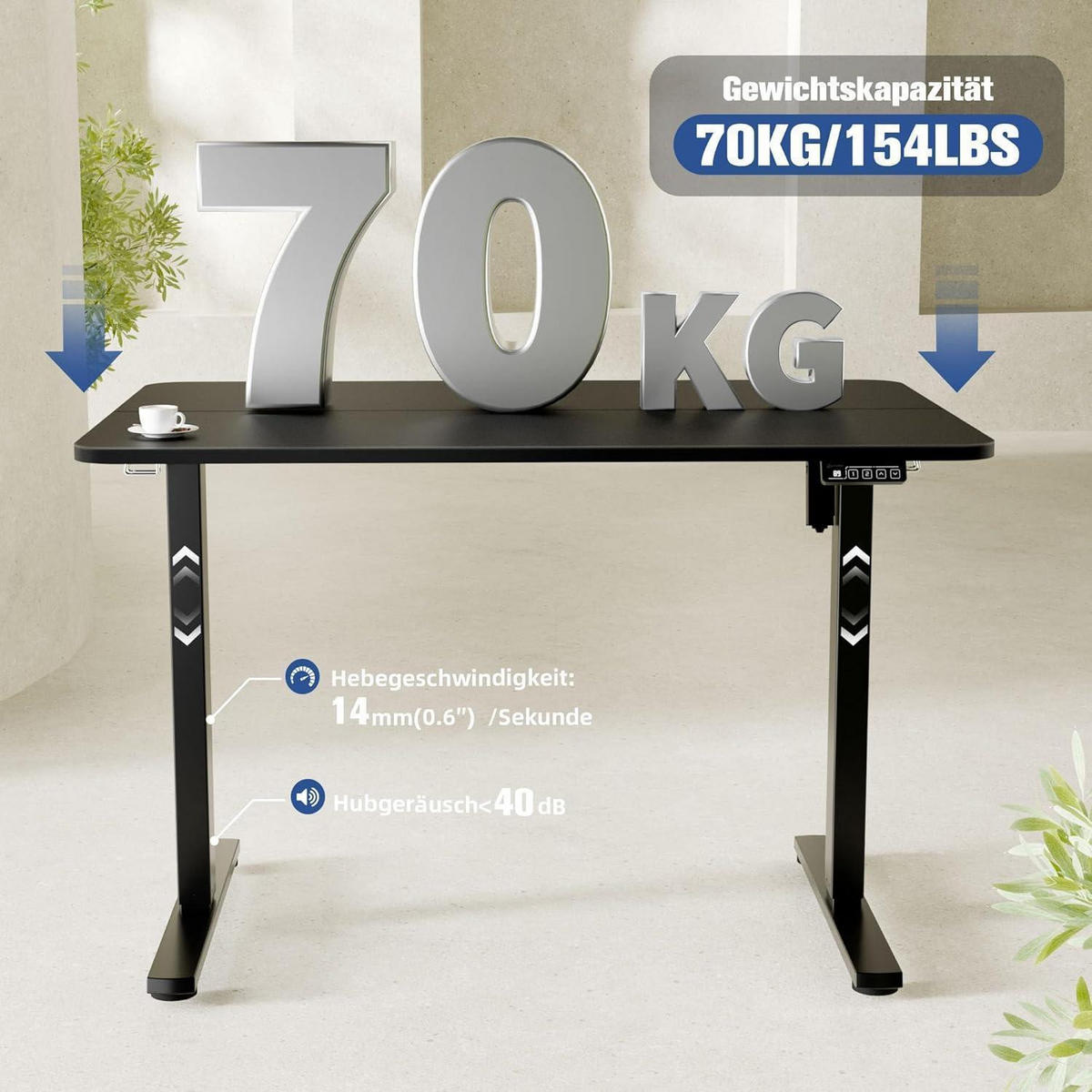 SCHREIBTISCHGESTELL elektrisch höhenverstellbar mit Memory-Funktion Schwarz - Schwarz, Metall (170/60/129cm)