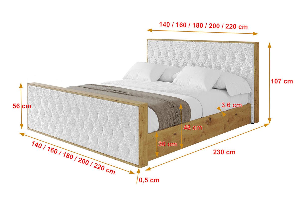 POLSTERBETT mit Bettkasten, Fußteil und Lattenrost, Boxbett ohne Matratze - ENZO5-Z 180x200 Weiß - Weiß, Holzwerkstoff/Textil (180/200cm) - ALTDECOR