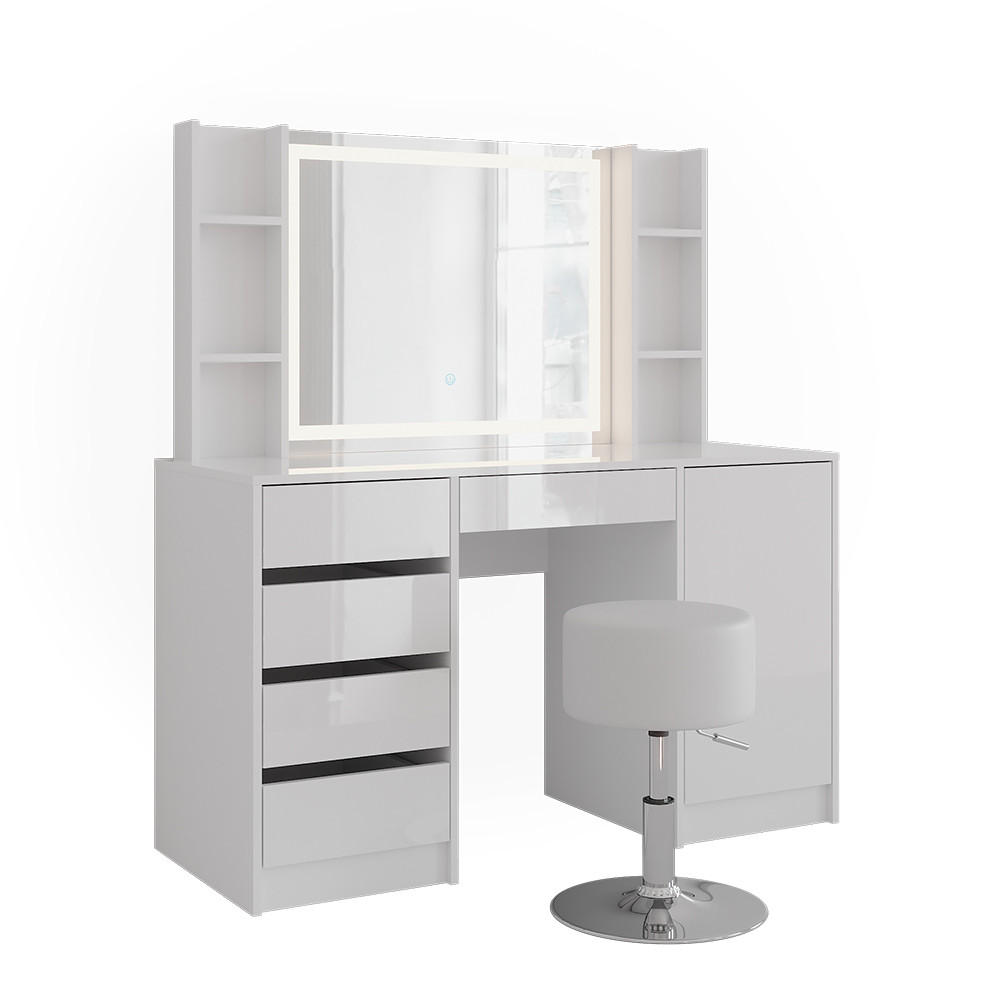 Vicco TOALETNÍ STOLEK Sherry, Bílá/Bílá vysoký lesk, 128.2 cm se zrcadlem LED a stoličkou