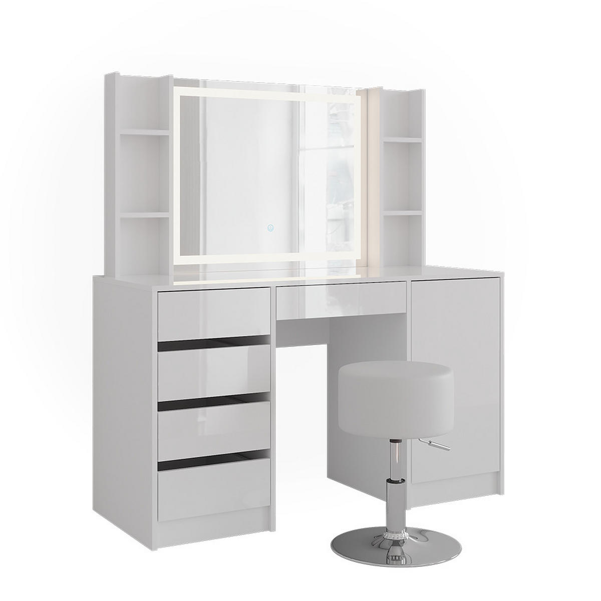 SCHMINKTISCH Sherry Weiß/Weiß Hochglanz 128.2 cm 5 Teile - Weiß Hochglanz, Holzwerkstoff (128.2/76/50.1cm) - Vicco