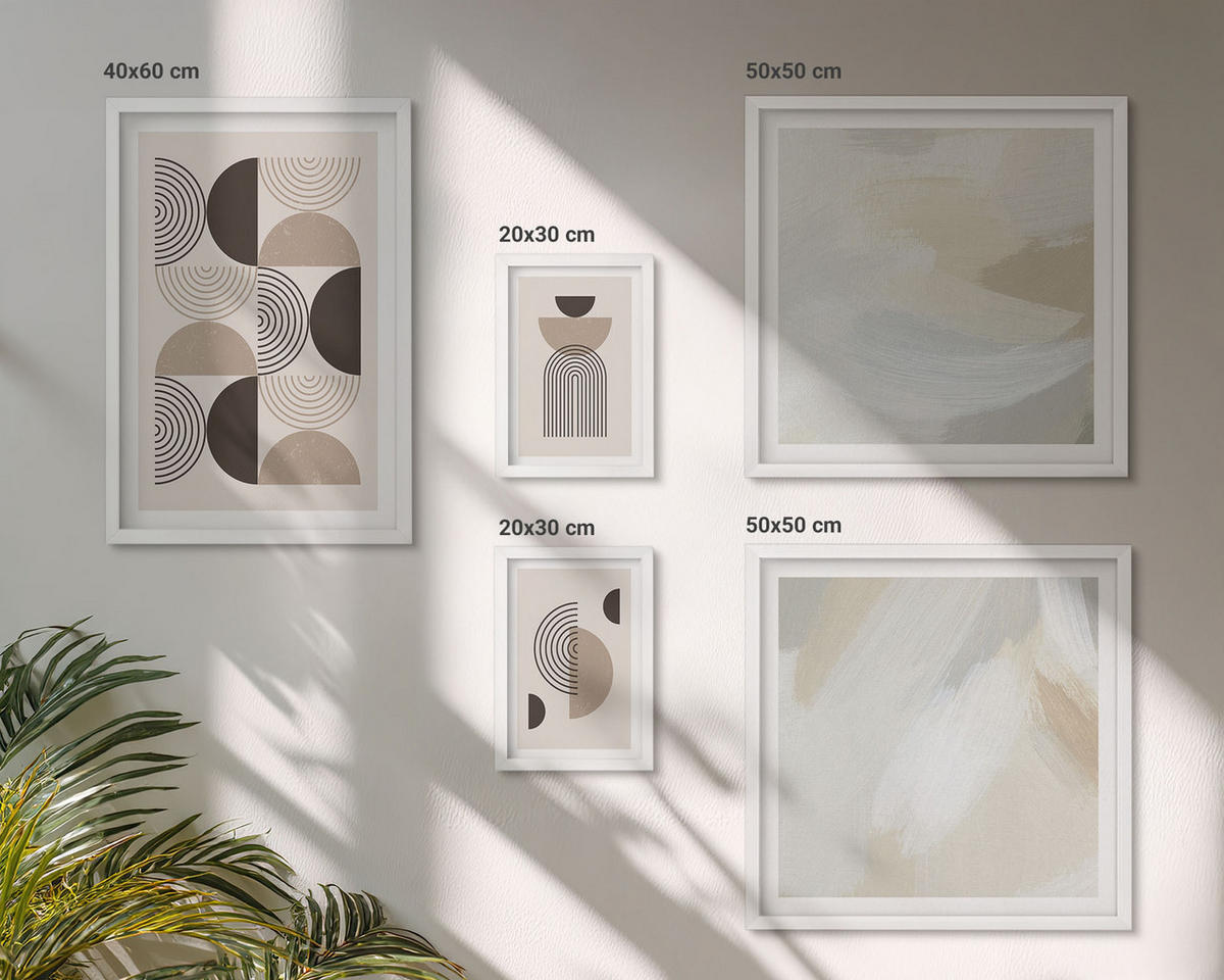 BILDER SET 5er Set - 50x50 cm & 20x30 cm & 40x60 cm Weißer Rahmen - Abstrakte geometrische Muster - Weiß, Kunststoff (40/60cm) - TULUP