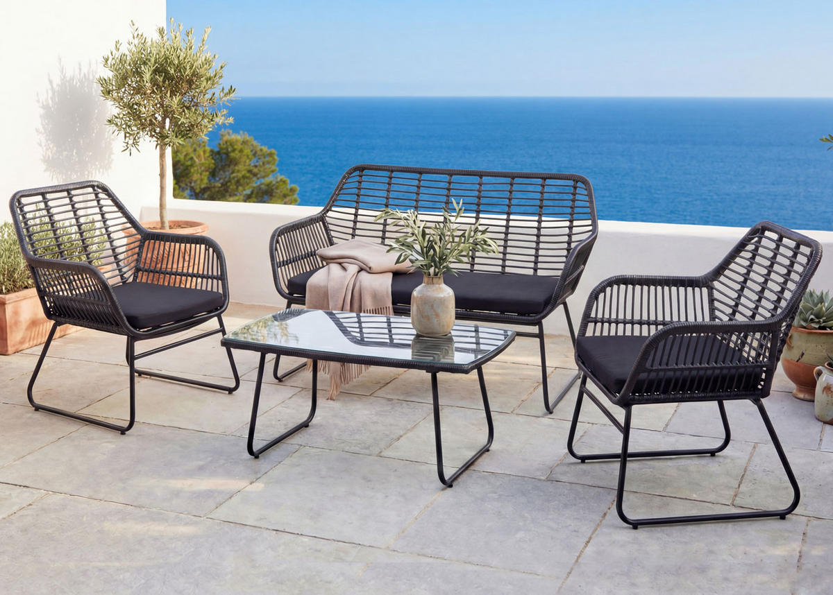 POLYRATTAN GARNITUR G17A Anthrazit, Anthrazit - Anthrazit, Kunststoff - MCW