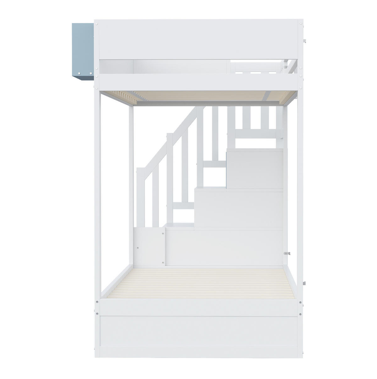 POSCHODOVÁ posteľ 90/200 cm biela a modrá z masívneho dreva s úložným priestorom a odnímateľnou policou - modrá/biela, drevo (90/200cm) - OKWISH