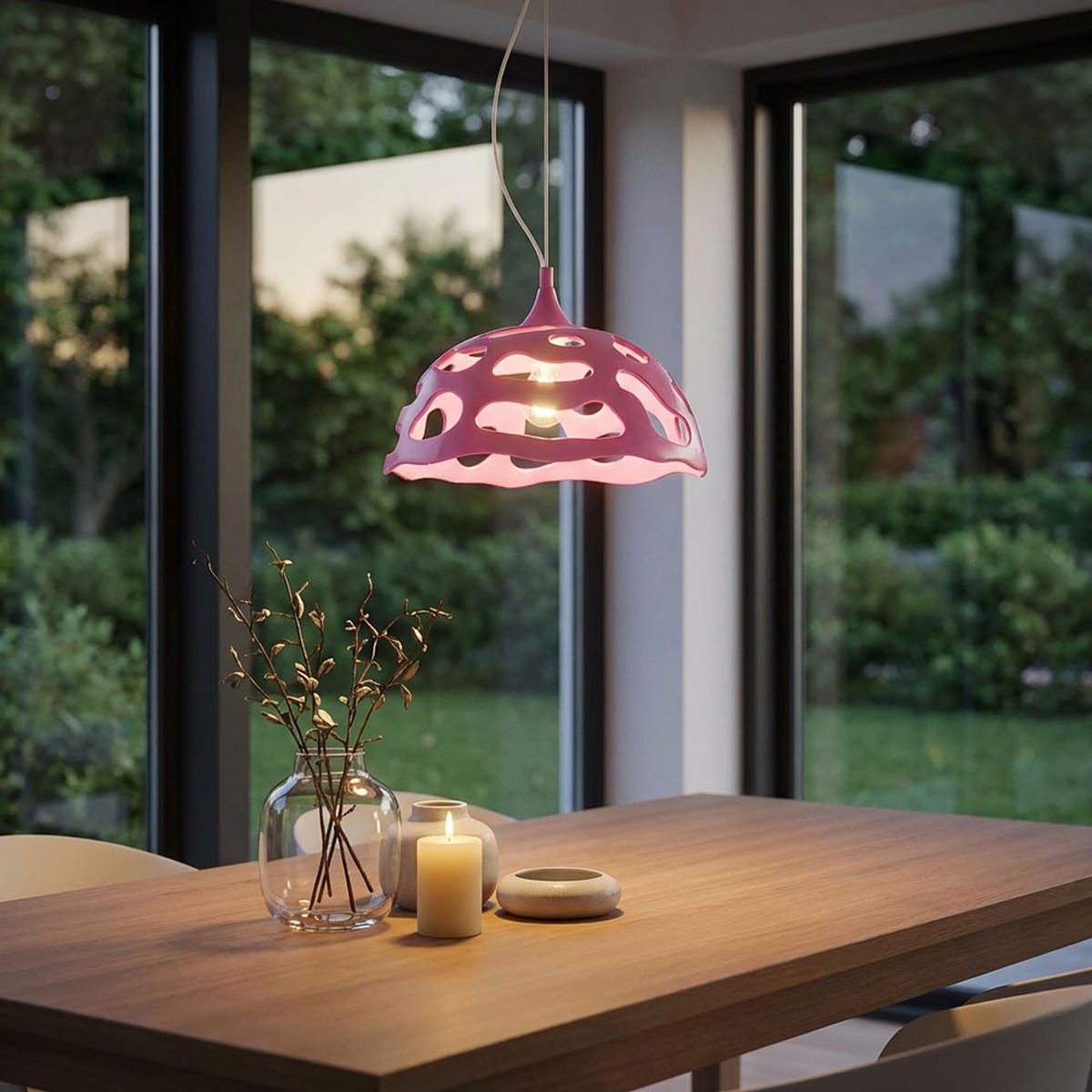 LED HÄNGELEUCHTE Stahl Lila Gemustert - Lila, Metall (38/38/110cm)