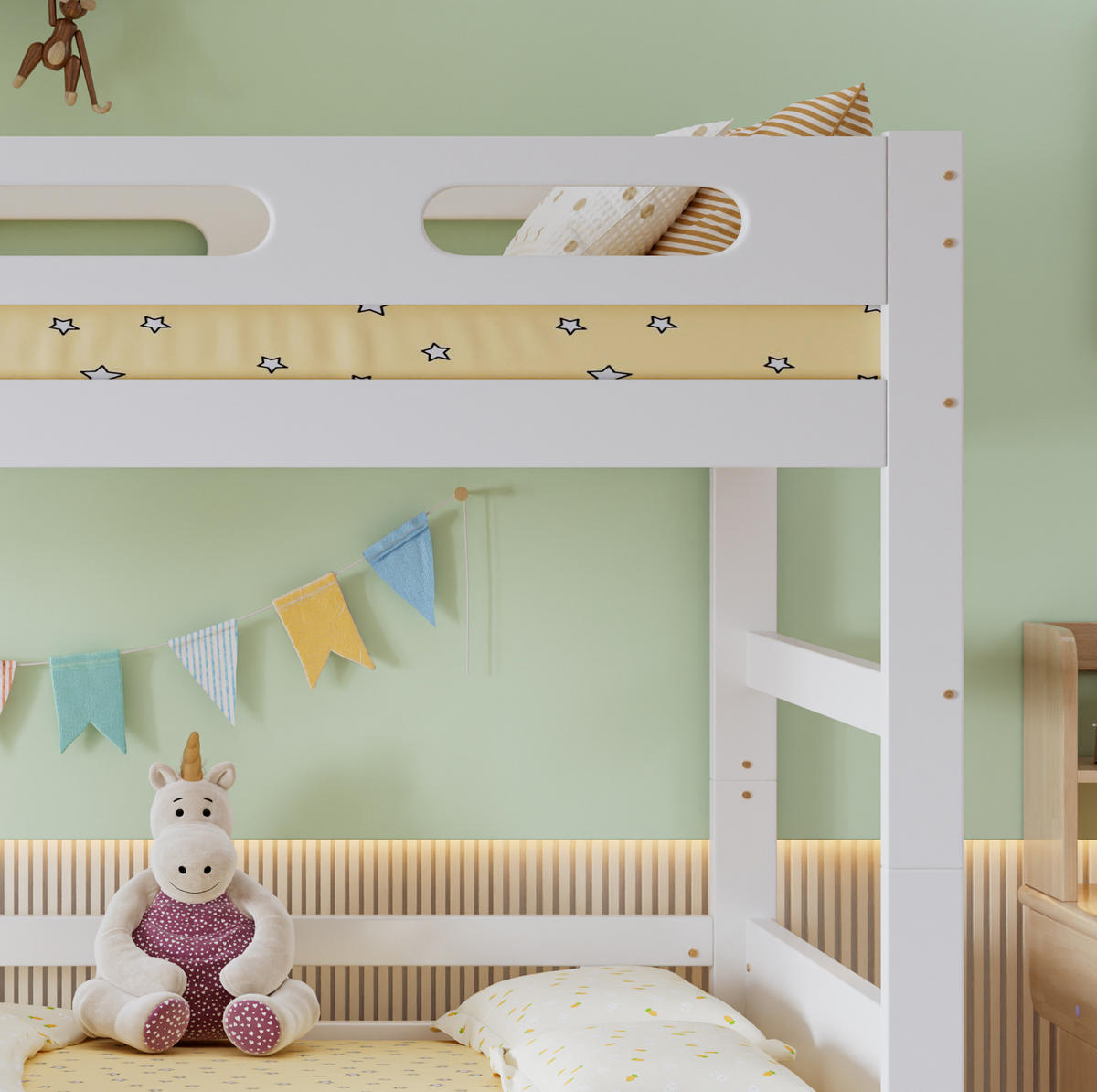 ETAGENBETT 90/200 cm aus Kiefer, MDF und Sperrholz mit Absturzsicherung und Leiter Weiß - Weiß, Holz (90/200cm) - Modenvie