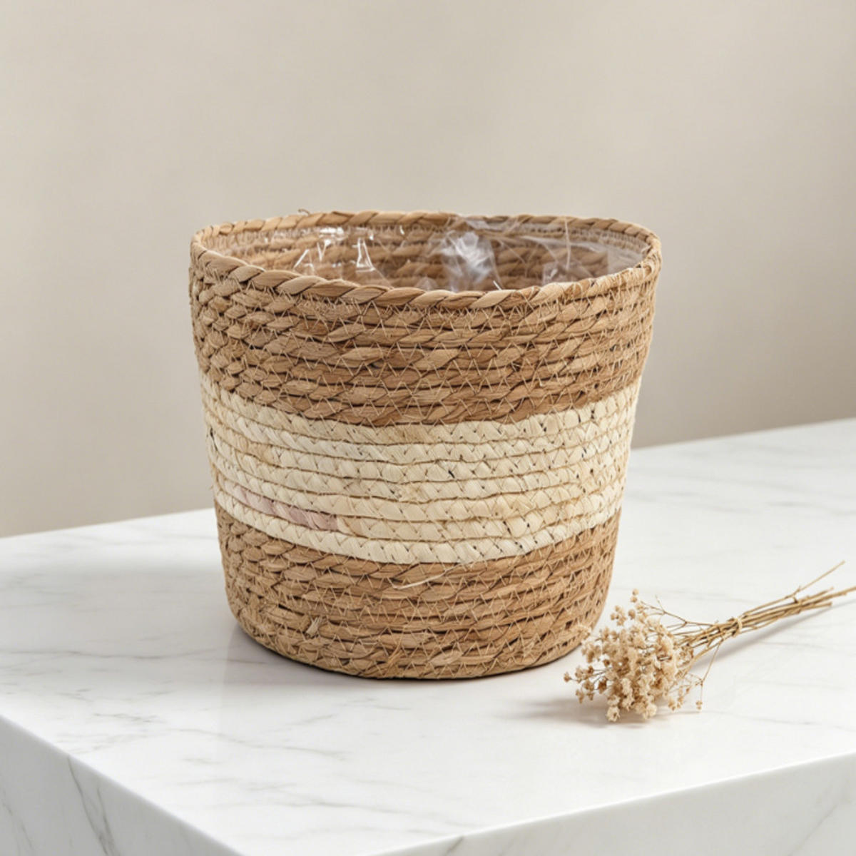 BLUMENTOPF, Geflochtenes Rattan, 19 × 13 cm, 2 Stück - Braun, Naturmaterialien (19/13cm) - Weltevree