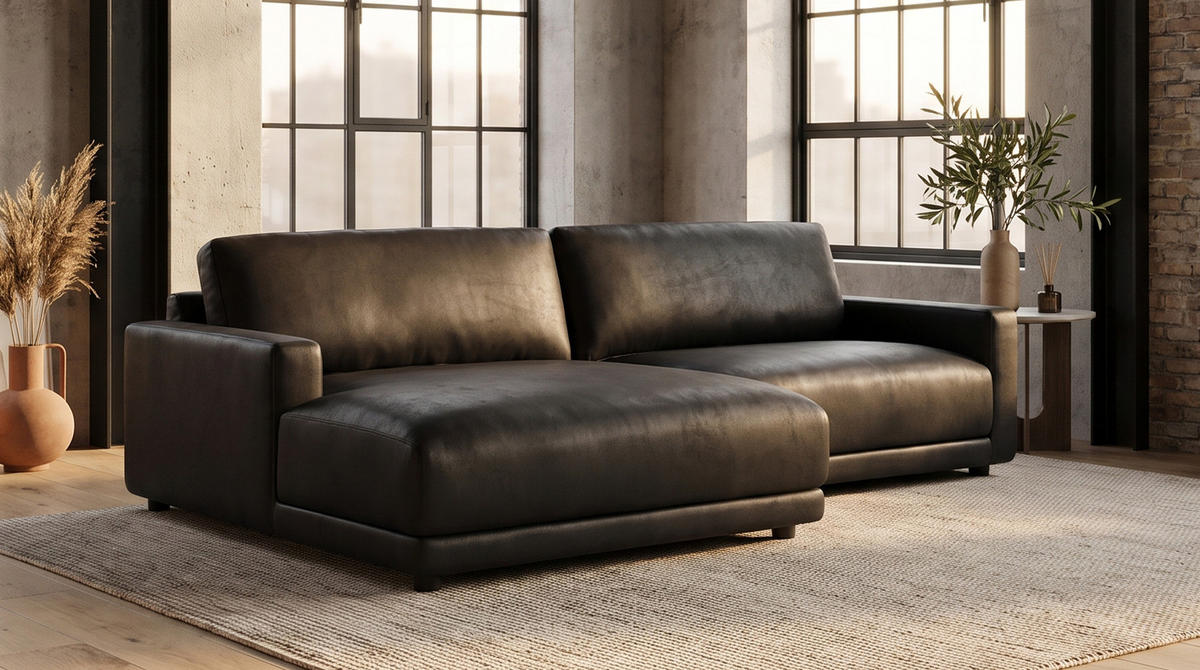 ECKSOFA MARLIN Schwarz Lederfaserstoff - Schwarz, Leder/Kunststoff (262/168cm) - KAWOLA