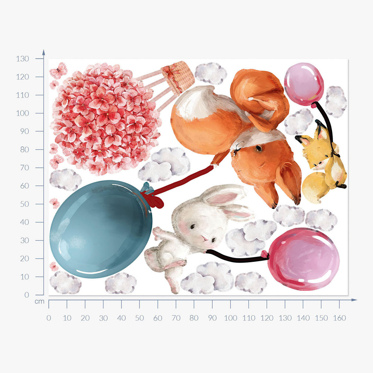 WANDAUFKLEBER 130x165cm - Tiere mit Luftballons - Multicolor, Kunststoff (130/165/0.1cm) - Wallfluent