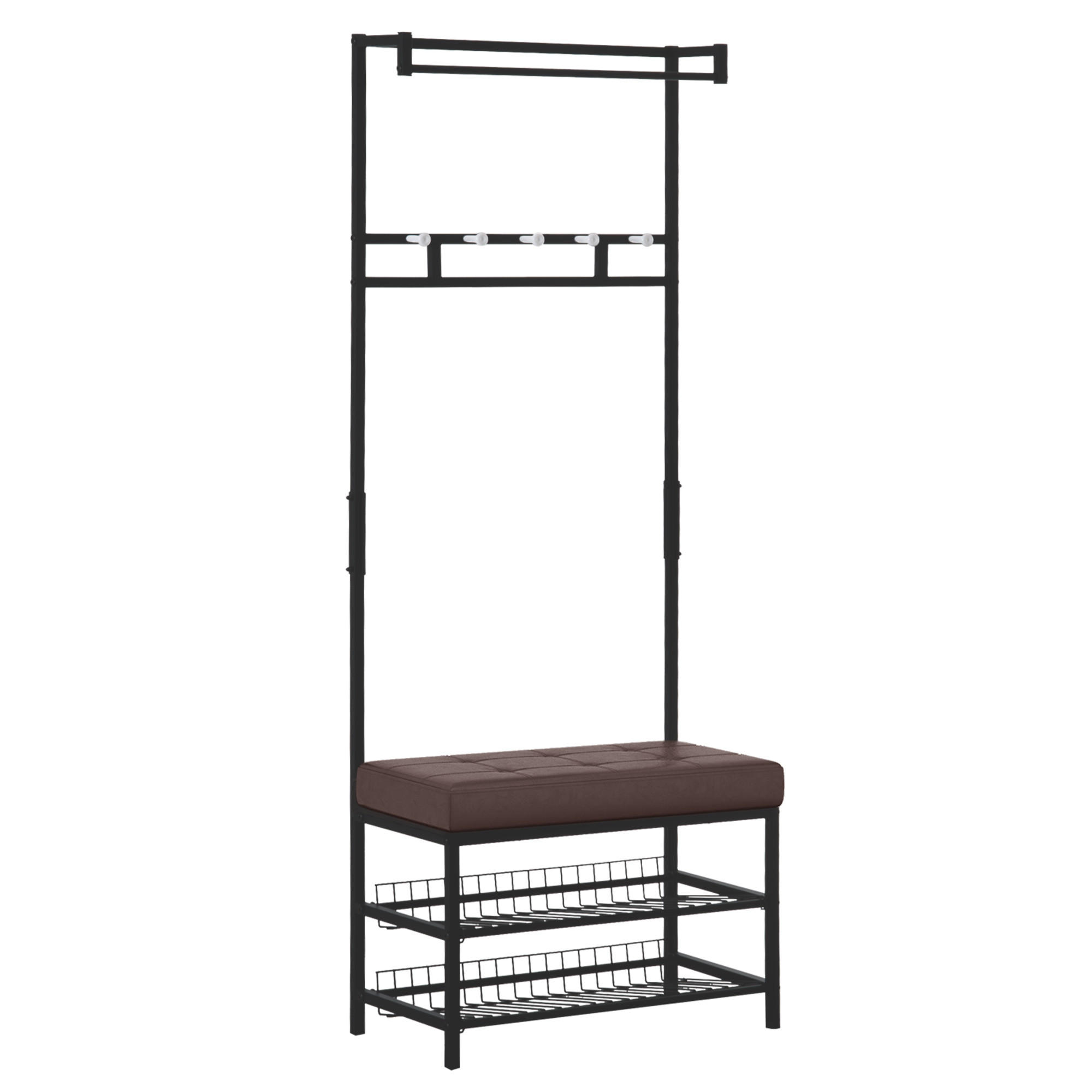 GARDEROBENSTÄNDER - Schwarz/Braun, Kunststoff/Metall (35/180/725cm) - HOMCOM