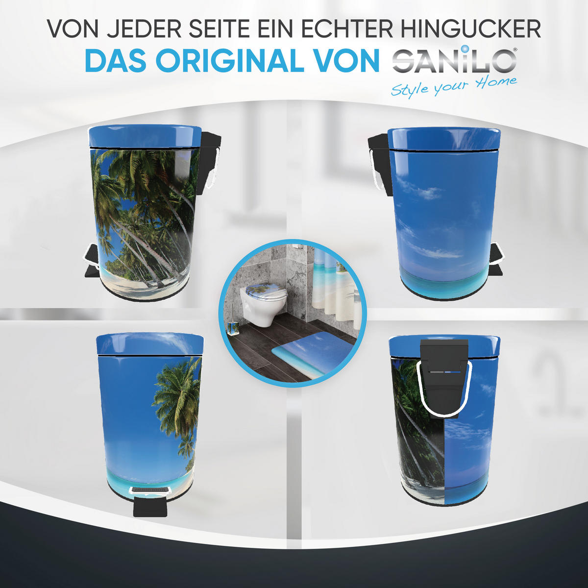 KOSMETIKEIMER Karibik - Türkis/Blau, Kunststoff/Metall (17/25/25cm) - Sanilo