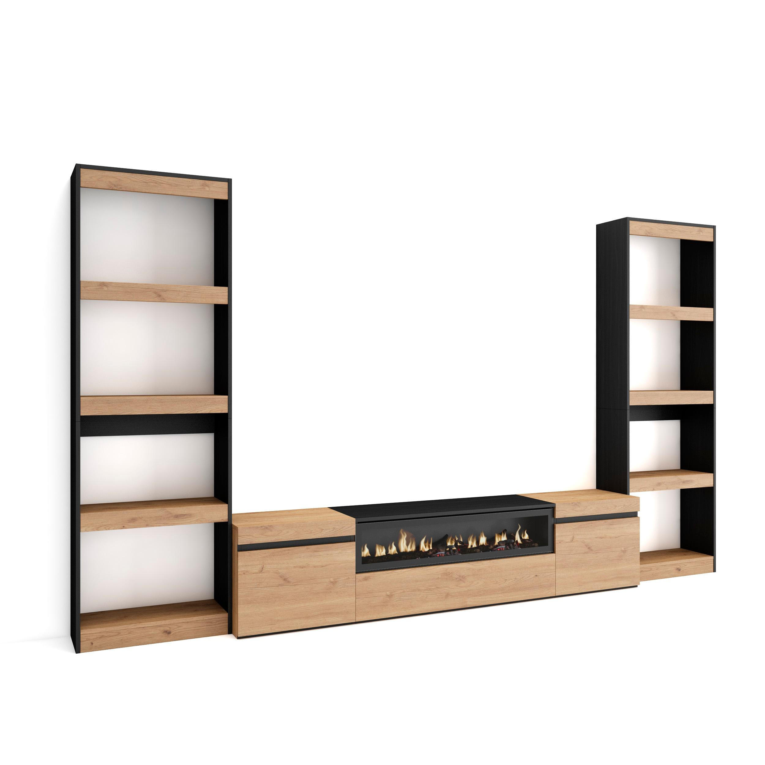 Skraut Home Wohnwand Schwarz, Eiche 320x186x35 cm