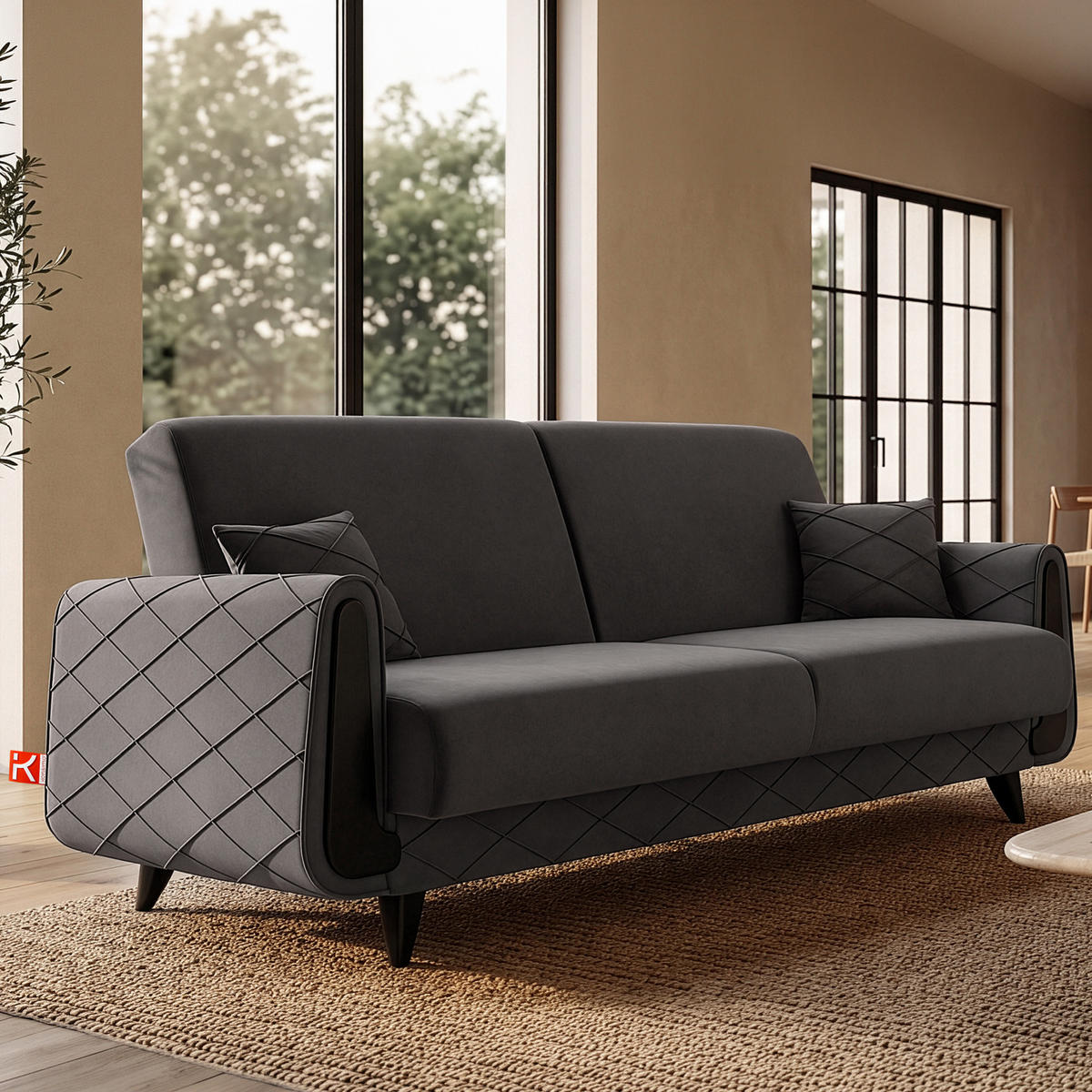 3-SITZER-SOFA GUSTAVO III Sofa 3 Velours, Graphitfarben - Graphitfarben, Holz/Holzwerkstoff (230/98/98cm) - KONSIMO®