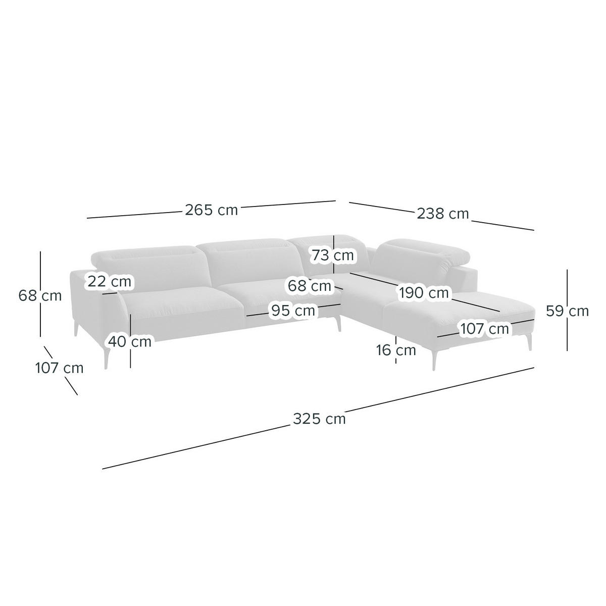 ECKSOFA mit Ottomane - Hellgrau/Schwarz, Textil/Metall (325/238cm) - home24