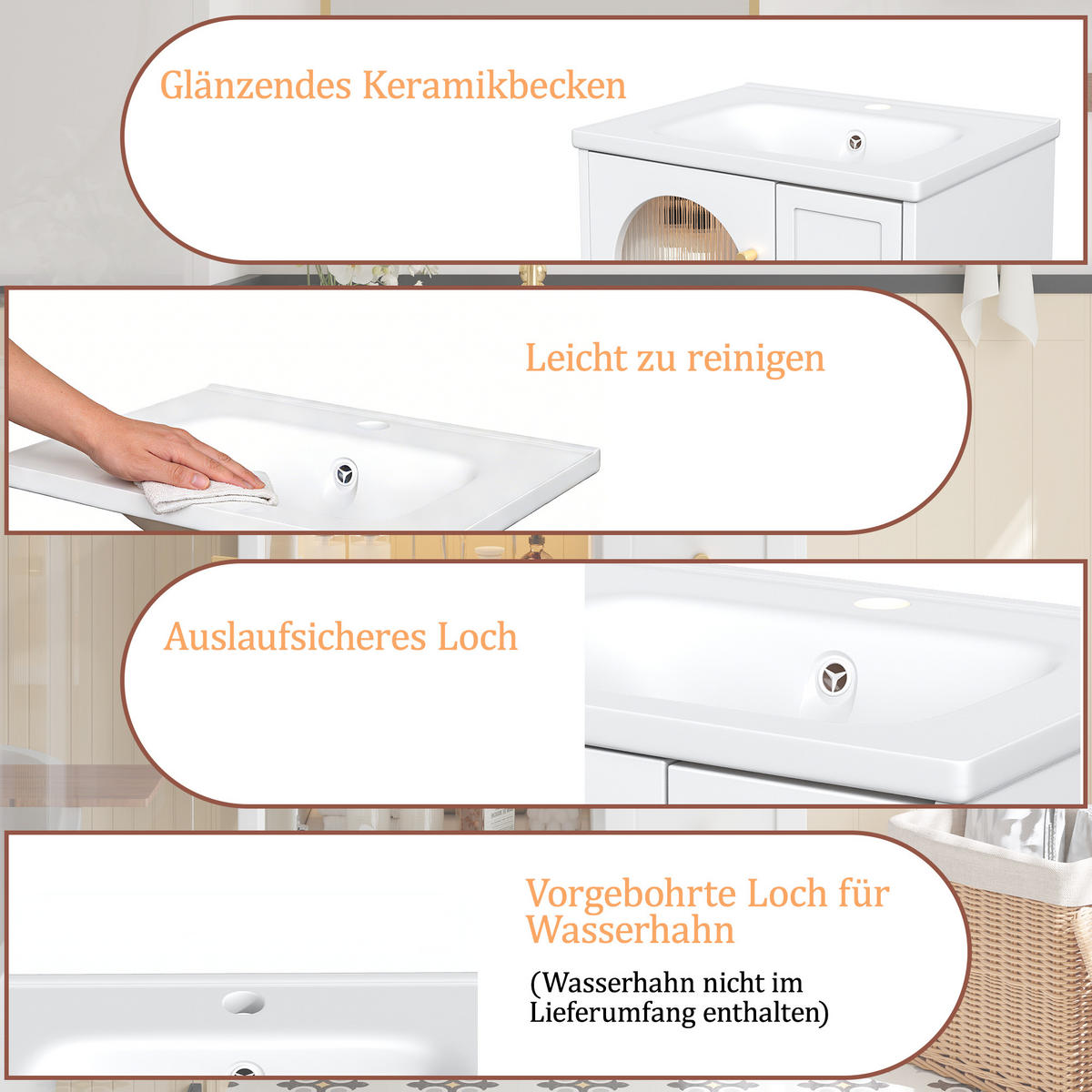 WASCHTISCHUNTERSCHRANK Weiß 60,5/47,5/57 cm - Weiß, Holz (60.5/57/47.5cm) - PANGIVO