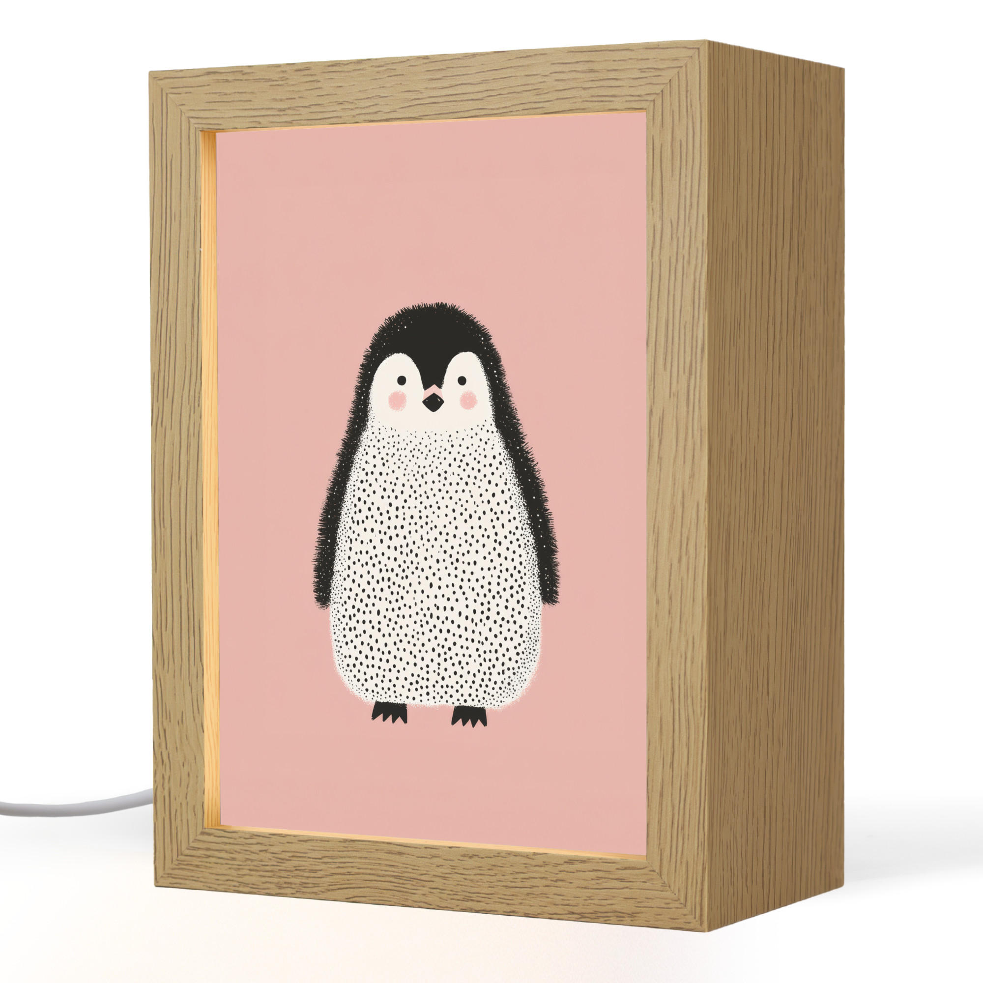 OnlyWow NOČNÍ LAMPIČKA Tučňák - Tečky - Minimalistický - Růžový 15x20 cm