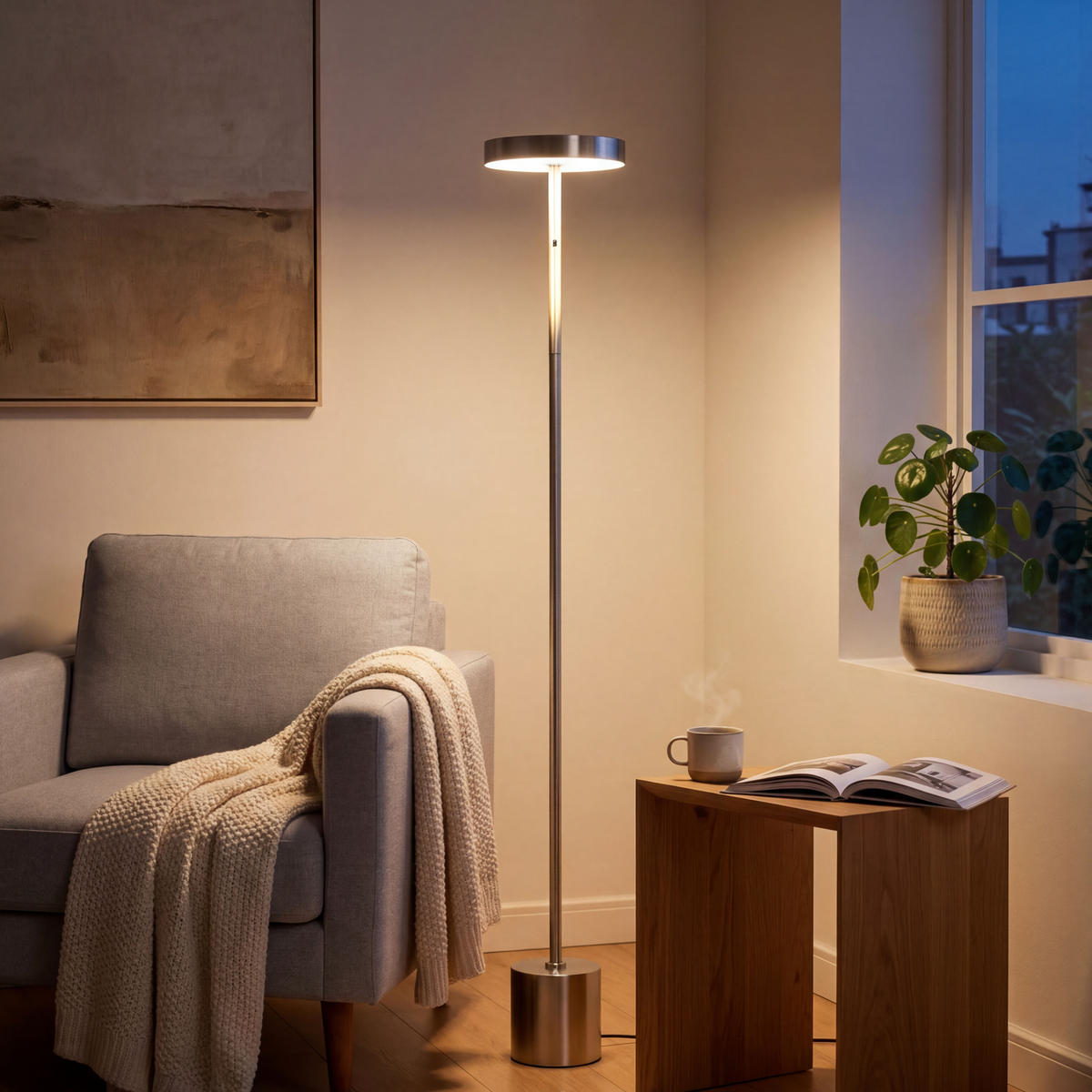 LED-STEHLEUCHTE Metall dimmbar Gestensteuerung warmweiß 3000K 700 Lumen modernes Design Wohnzimmer Schlafzimmer Höhe 140cm - Chromfarben, Metall (16/16/140cm) - Northpoint
