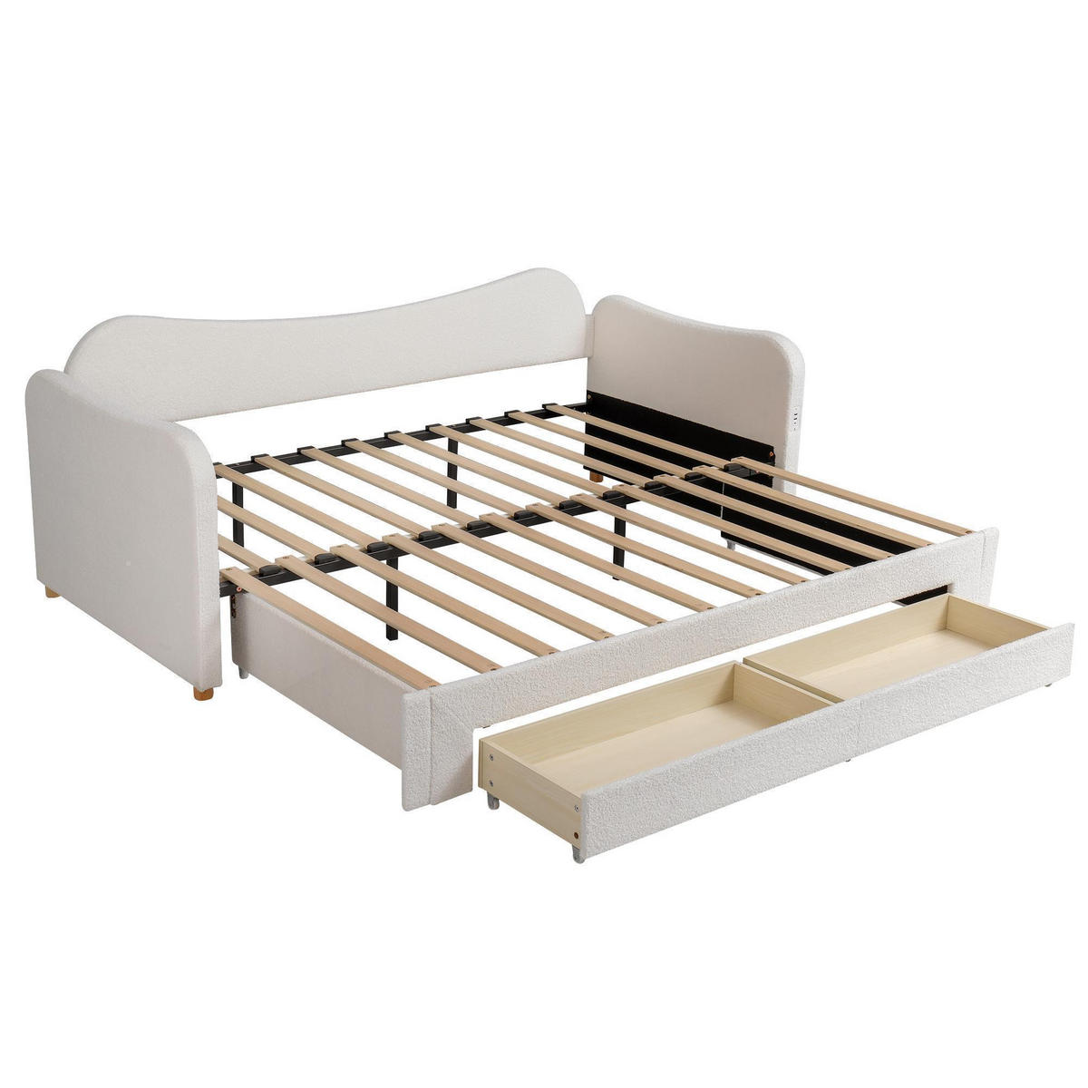 POLSTERBETT 90x200cm mit USB-Anschluss in Beige Bouclé - Beige, Holz/Textil (90/200cm) - KOMHTOM