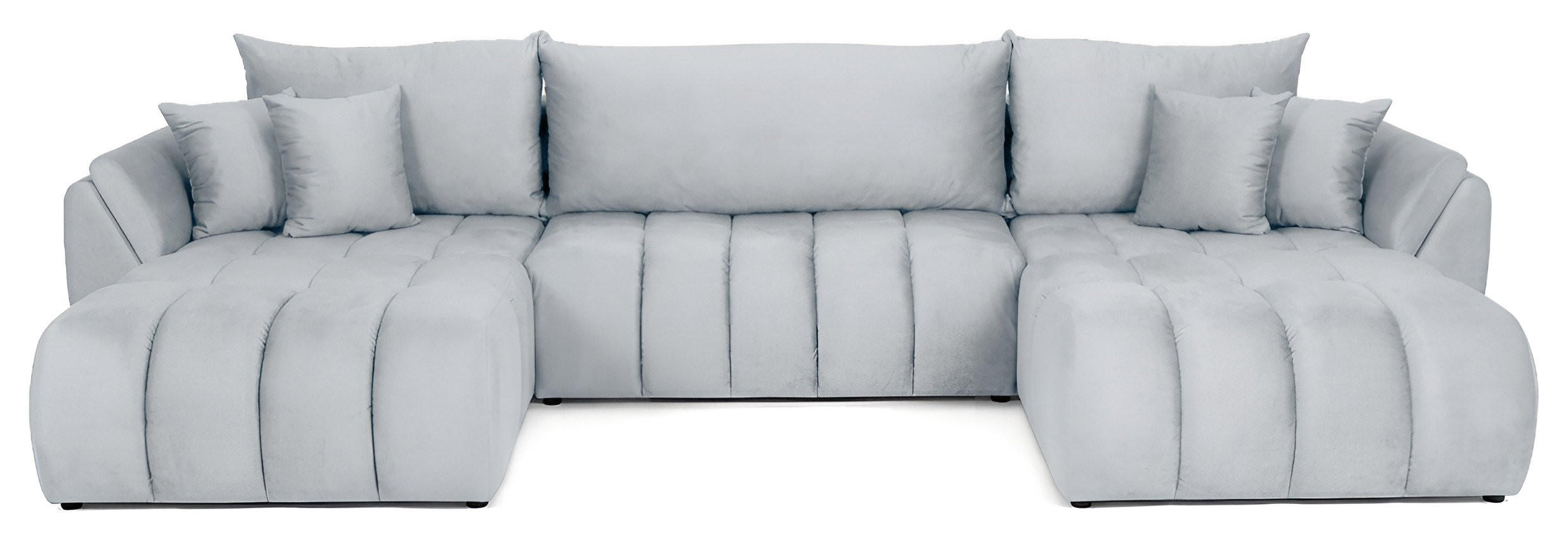 ECKSOFA Iris U mit Schlaffunktion und Bettkasten, U-Form – Hellgrau Samt 382/184/85 cm - Hellgrau/Schwarz, Kunststoff/Textil (382/184cm) - WFL GROUP