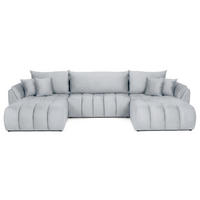 ECKSOFA Iris U mit Schlaffunktion und Bettkasten, U-Form – Hellgrau Samt 382/184/85 cm - Hellgrau/Schwarz, Kunststoff/Textil (382/184cm) - WFL GROUP