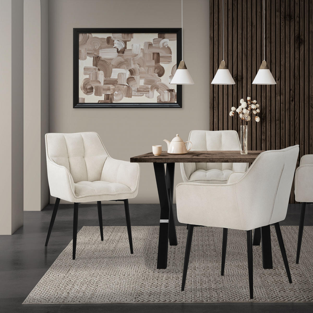 ESSZIMMERSTUHL 2er Set creme - Beige, Textil (63/90/57cm) - ML-DESIGN