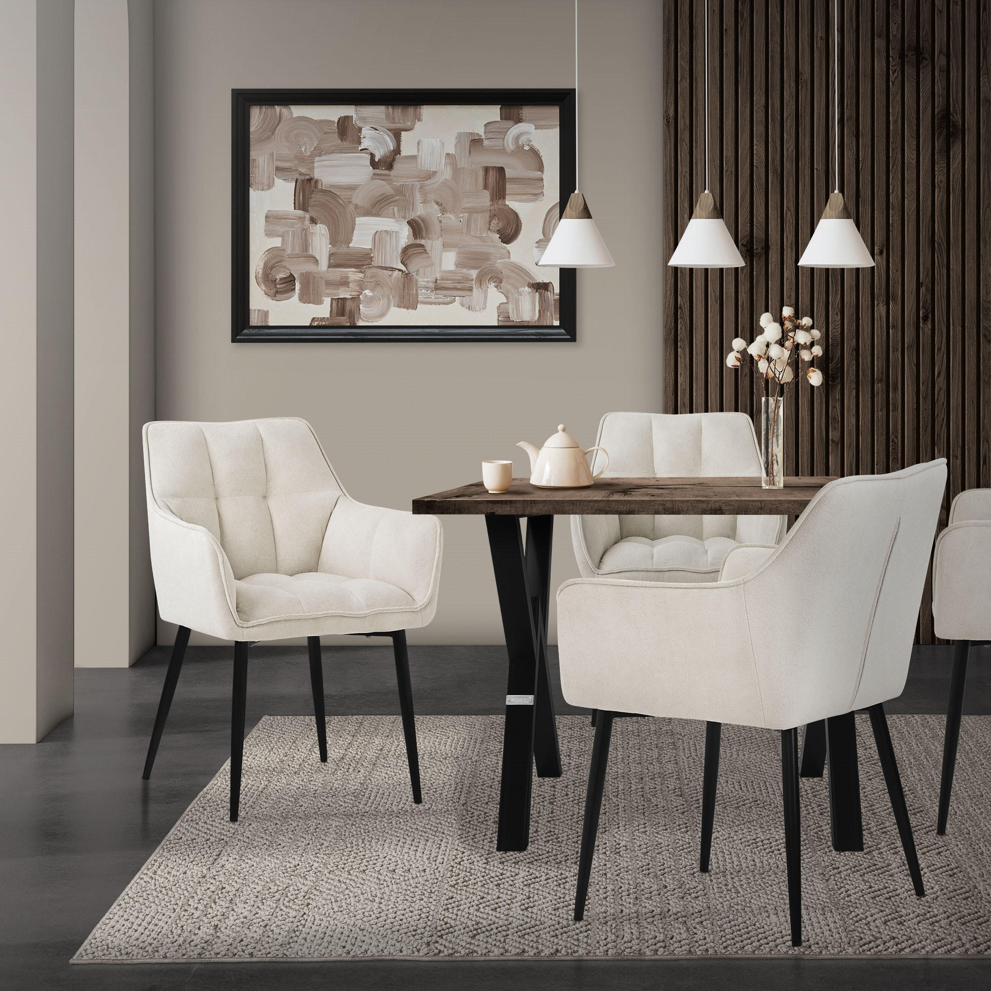 Thumbnail - Ml-Design Esszimmerstuhl, Beige, Textil, 1-Sitzer, 63x90x57 cm, Esszimmer, Stühle, Esszimmerstühle, Armlehnenstühle