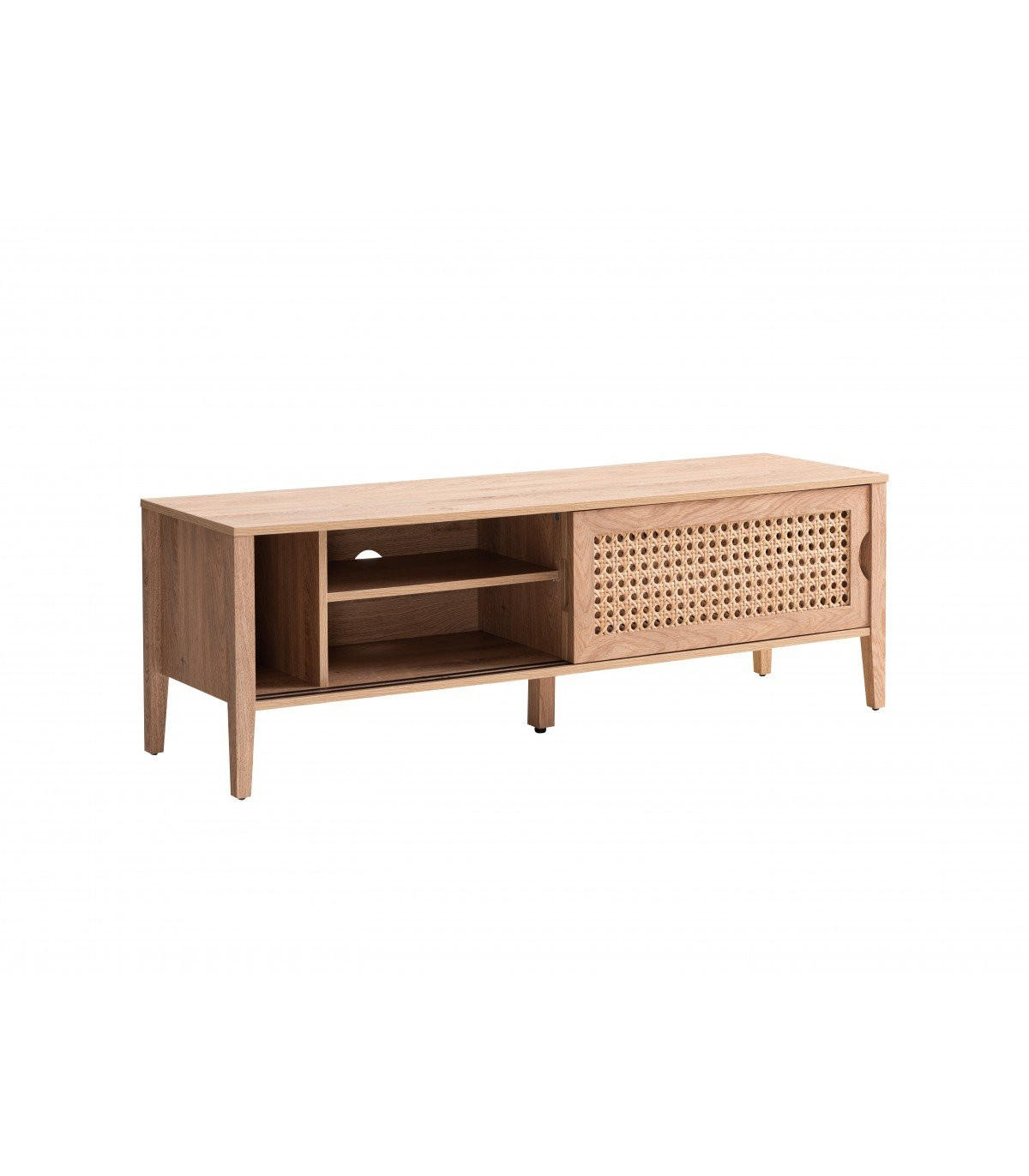 TV-MÖBEL mit 2 Schiebetüren Rattan-Dekor - L138 cm - Apfelbaumfarben, Holzwerkstoff (39.6/45.5/138cm) - Calicosy