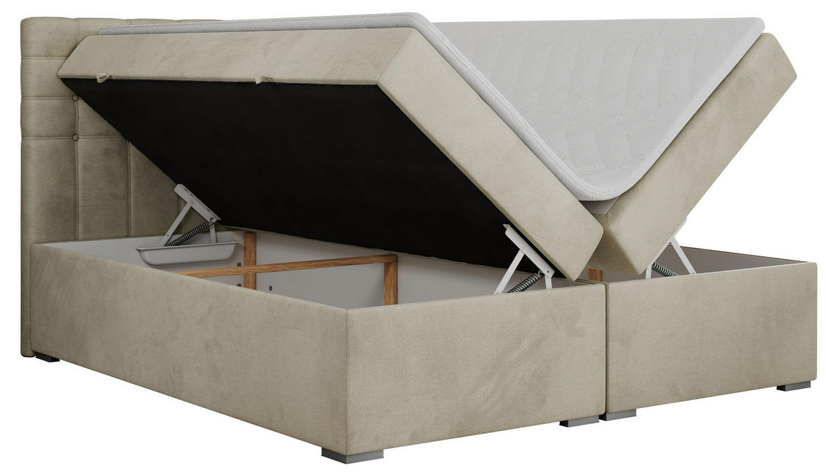 BOXBETT SUSAN 140/200 Beige Velvet - H3 - Beige, Holz/Textil (140/200cm) - MKS