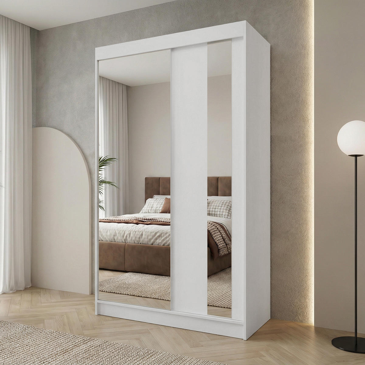 SCHWEBETÜRENSCHRANK Gaja 120/216/61 weiß mit Spiegel und Schubladeneinsätze - Weiß, Holzwerkstoff (120/216/61cm) - Beautysofa