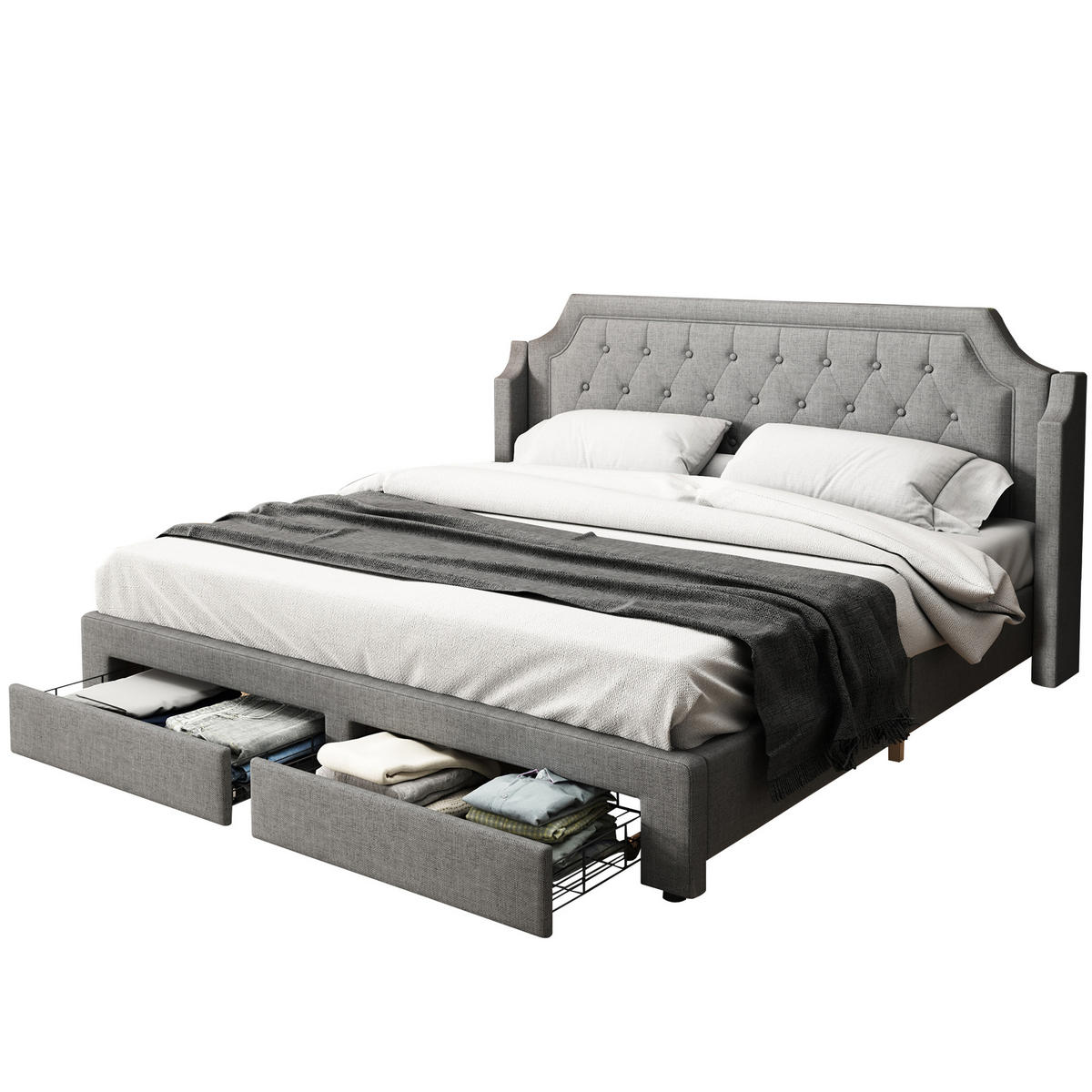 POLSTERBETT 180/200 cm Grau mit Lattenrost und LED-Beleuchtung - Grau, Textil (180/200cm) - OKWISH