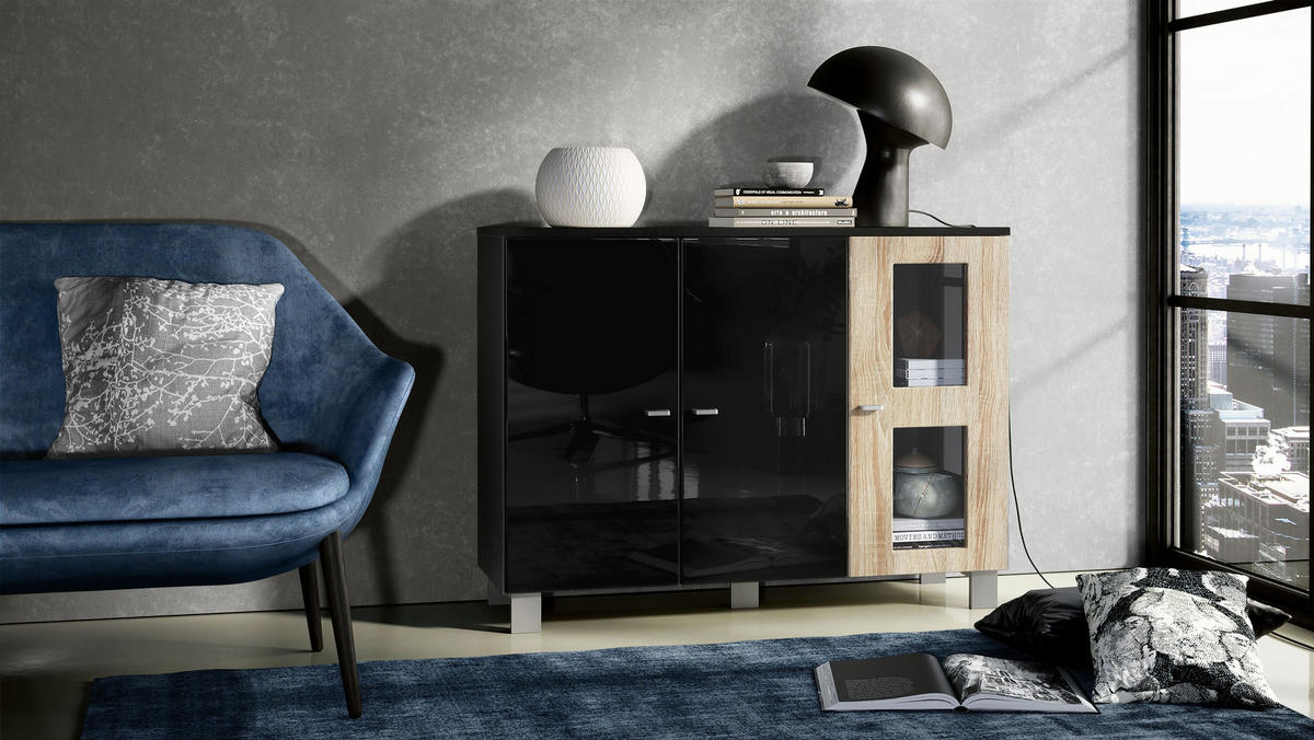SIDEBOARD Denjo Tür in Eiche sägerau - Eiche San Remo, Holzwerkstoff (107/81/35cm) - Vladon