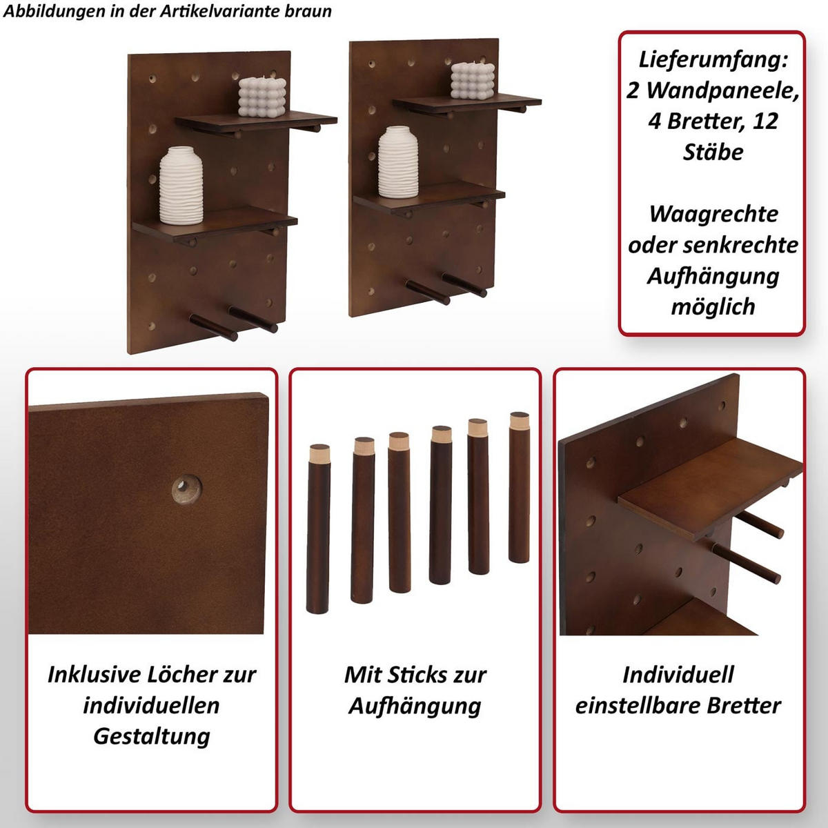 NÁSTENNÝ PANEL Svetlo hnedý Kompletná sada - svetlohnedá, drevo (40/60/1cm) - MCW