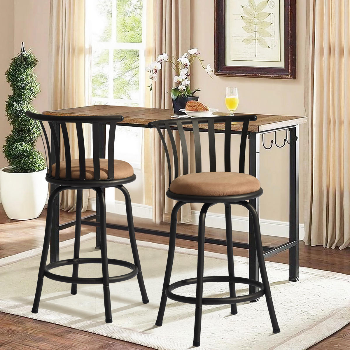 BARHOCKER-SET 2 Stück Braun - Schwarz/Braun, Textil/Metall (37/83/37cm) - Urban Meuble