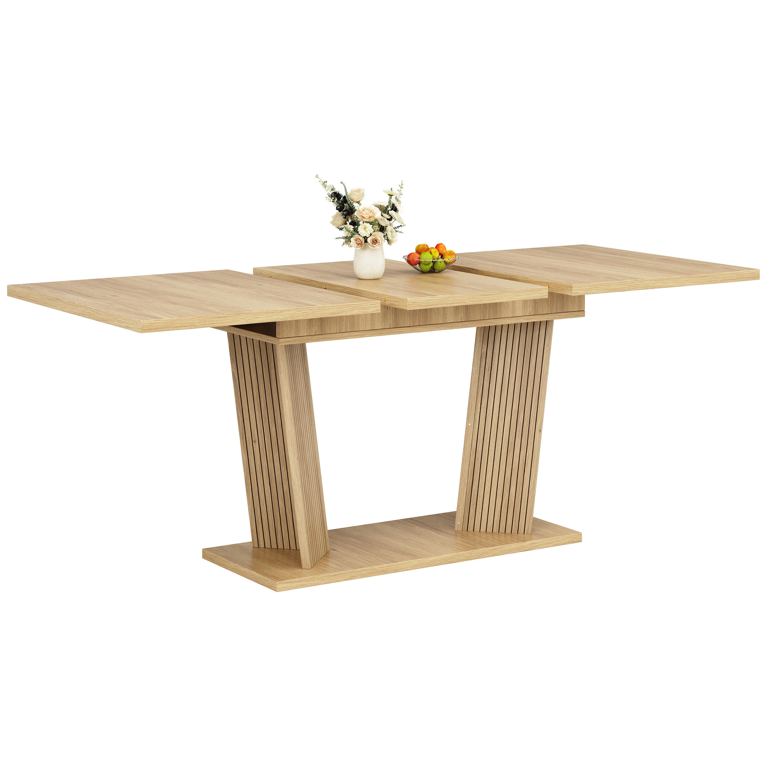 ESSTISCH Naturfarben 160×80×76 cm ausziehbar mit geriffelten Stützbeinen aus Holzwerkstoff - Naturfarben, Holzwerkstoff (80/160/76cm) - Luhomfu