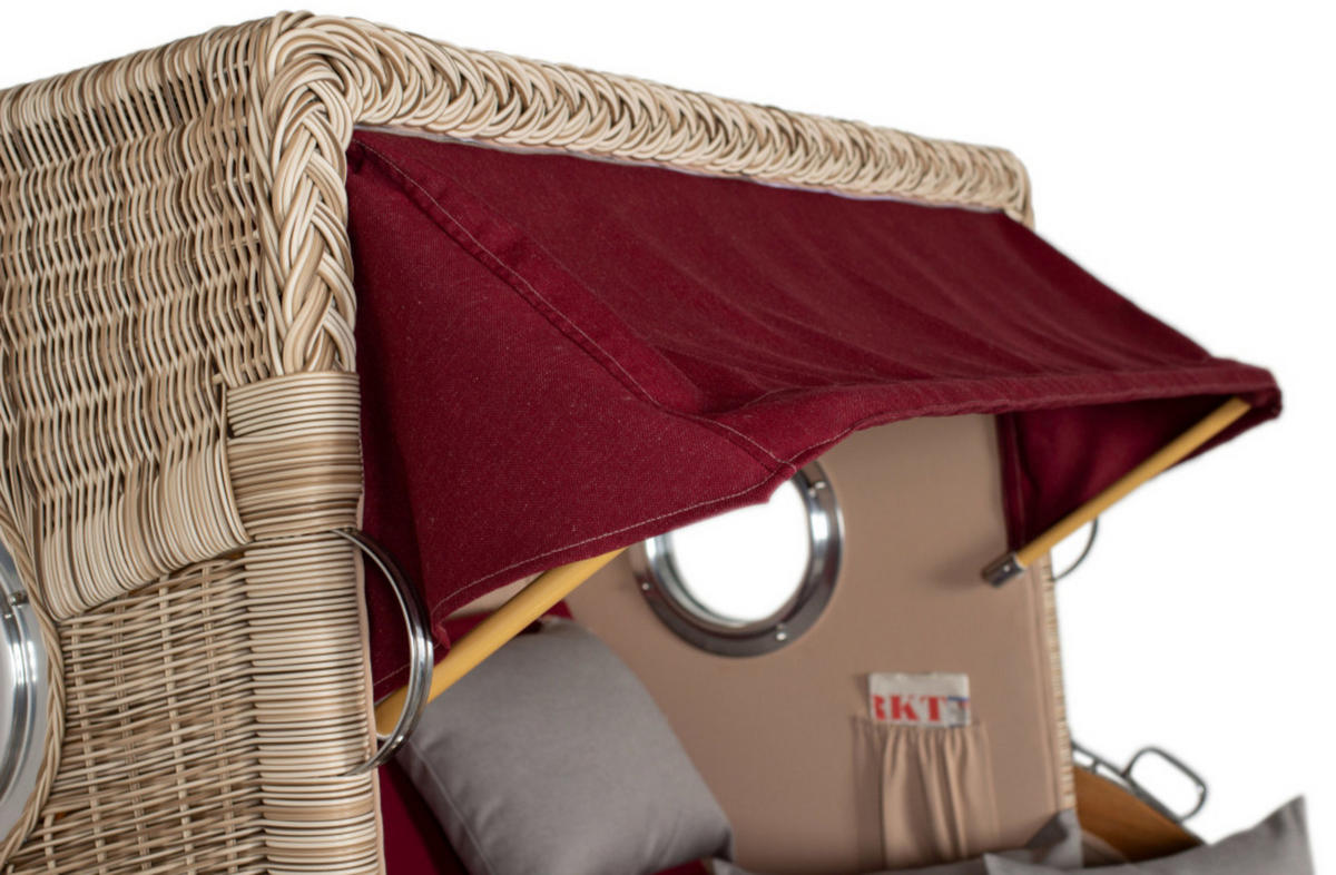 STRANDKORB XXL Düne Grande Teak PE Shell - Rot/Braun, Metall (142/170/95cm) - Mr. Deko