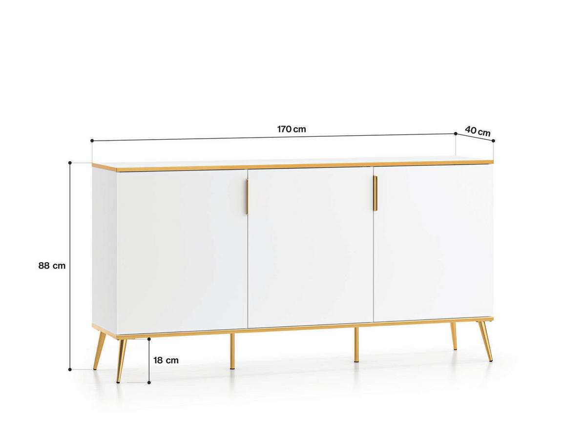 SIDEBOARD VITERBO Weiß 170x40x88 cm - Weiß, Holzwerkstoff (170/88/40cm) - FURNLUX