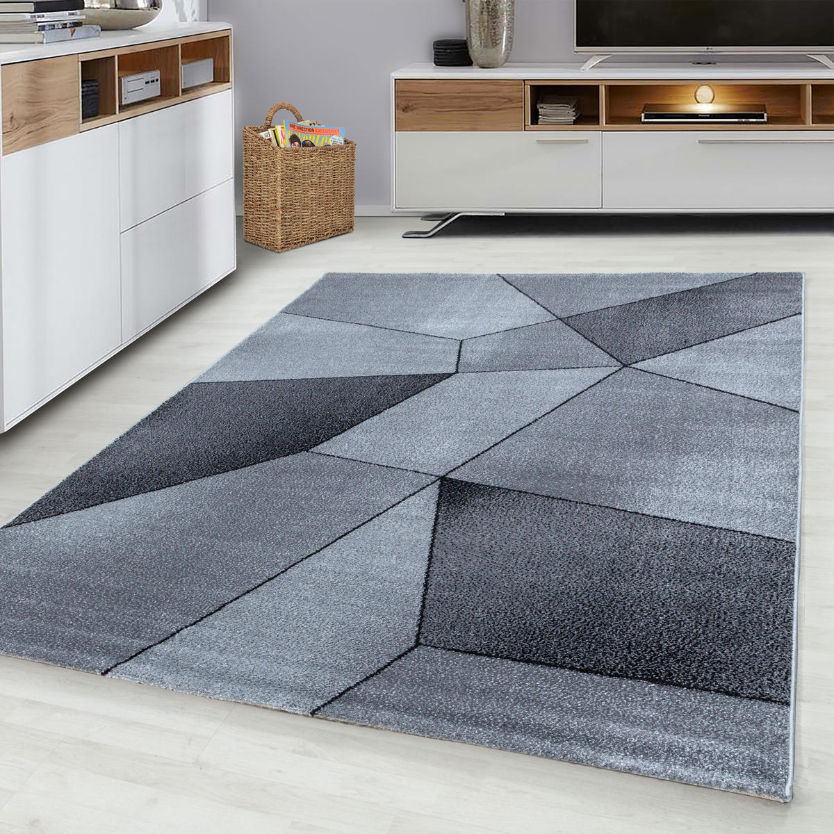TEPPICH Kurzflor Geometrisch Polypropylen Wohnzimmer Grau Läufer 80x150 - Grau, Textil (80/150cm) - KADIMA DESIGN