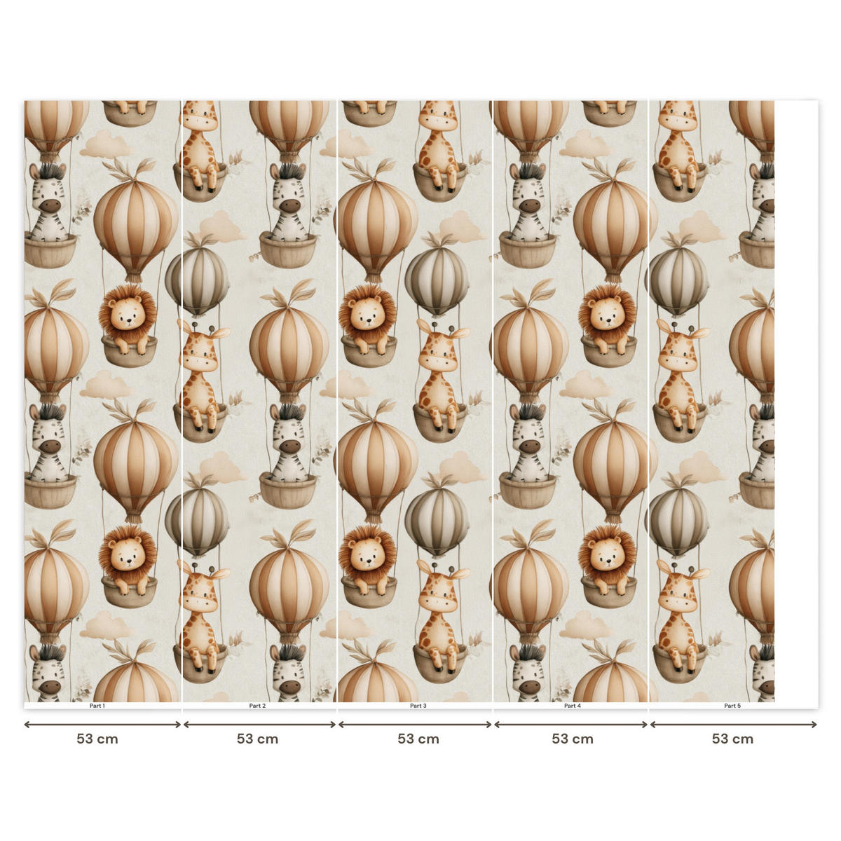 KINDERTAPETE - Safari - Heißluftballons - Taupe - 260x220 cm - Beige, Papier (260/220cm) - OnlyWow