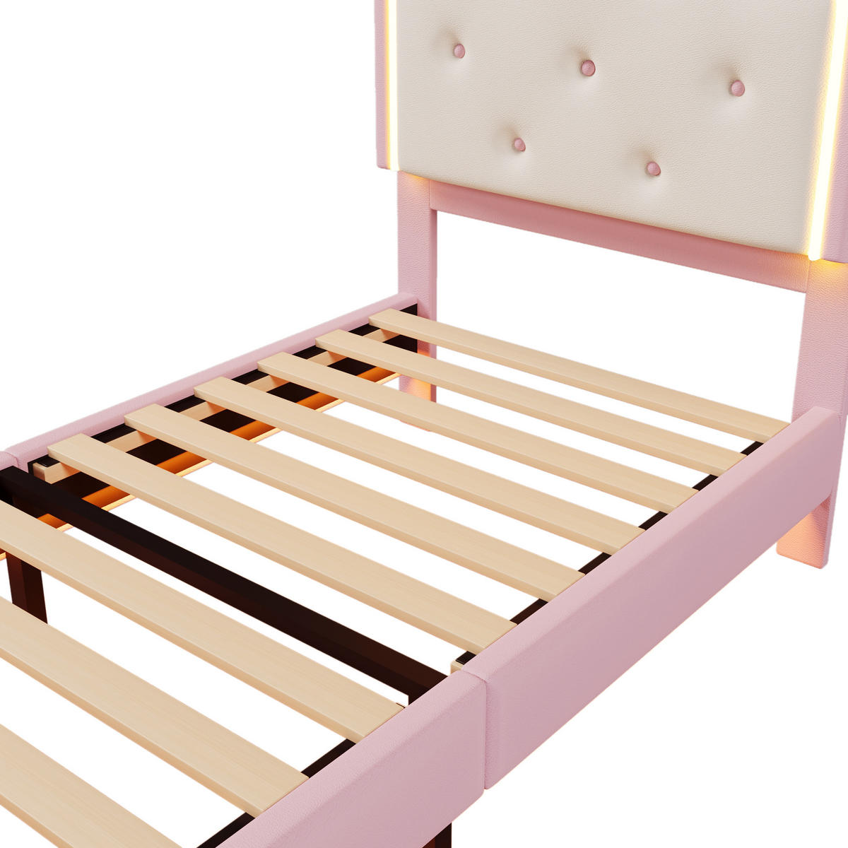 POLSTERBETT 90x200cm Rosa PU Kronprinzessinnenform Ambiente-Licht - Pink, Holz (90/200cm) - FLIEKS