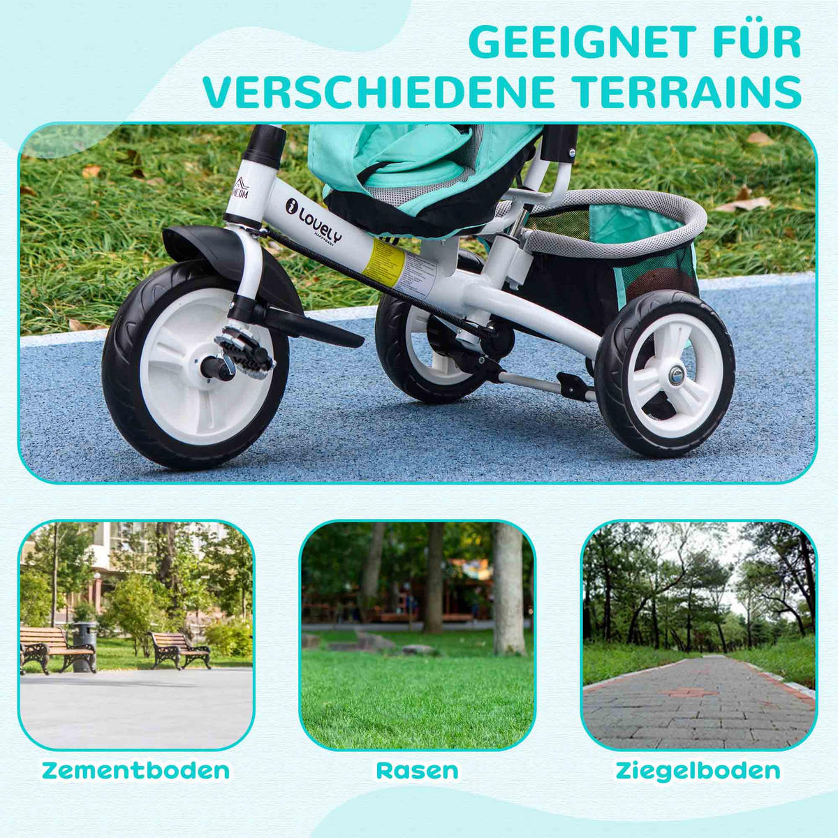 KINDERDREIRAD, Grün, Polyester, Metall - Grün, Metall (102/49/102cm) - HOMCOM
