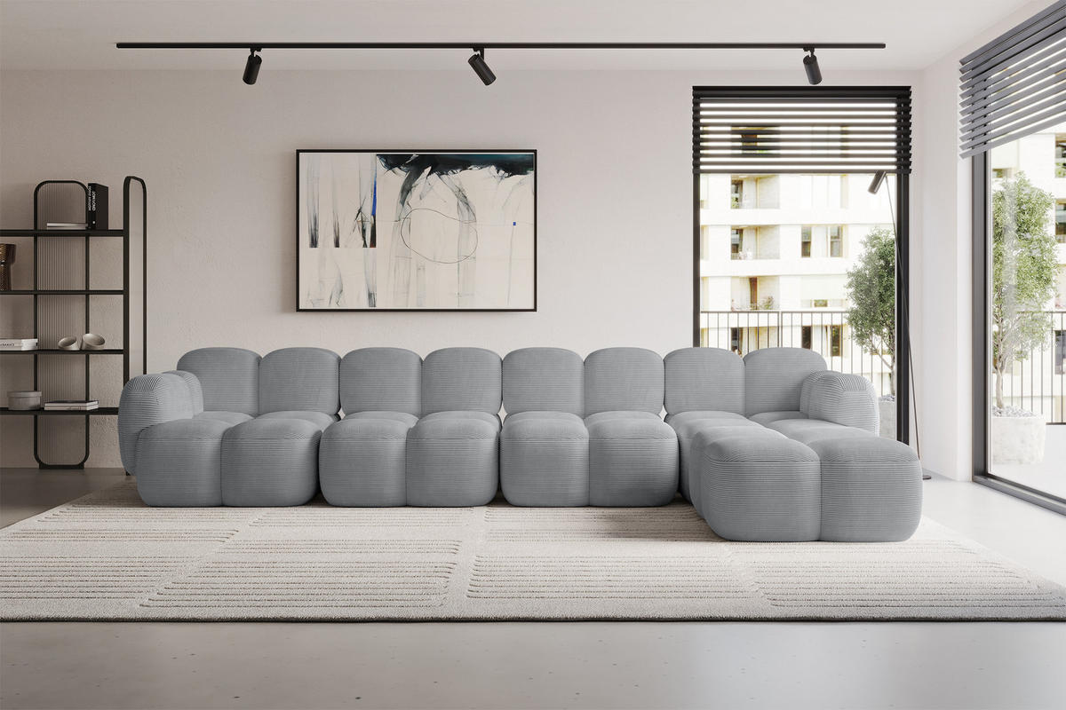 ECKSOFA modulares Sofa Rechts Miko-L3 390x205x75 Grau Cord - Anthrazit/Schwarz, Holzwerkstoff/Kunststoff (390/205cm) - ALTDECOR