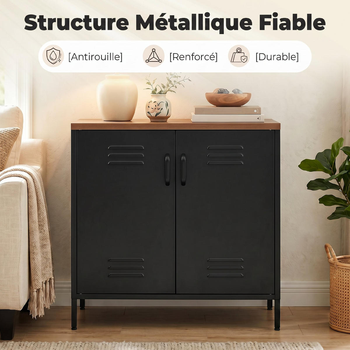 SIDEBOARD Schwarz 80/40/80 cm - Schwarz, Metall (40/80/80cm) - PANGIVO